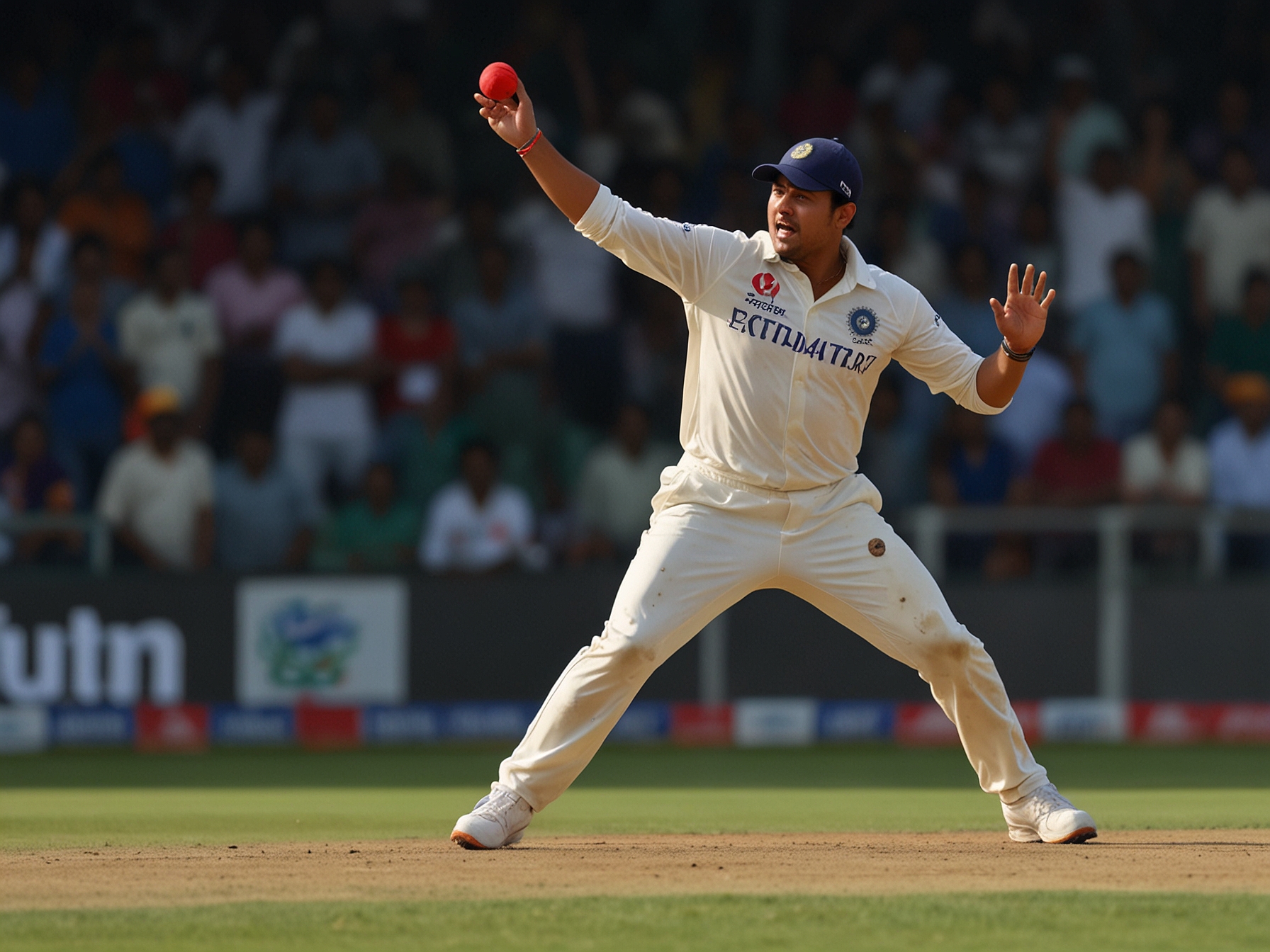 Kuldeep Yadav, in mid-action, delivering a spin ball during a high-stakes match, with a focused expression and fans cheering in the background, showcasing his 'Super 8 specialist' role.