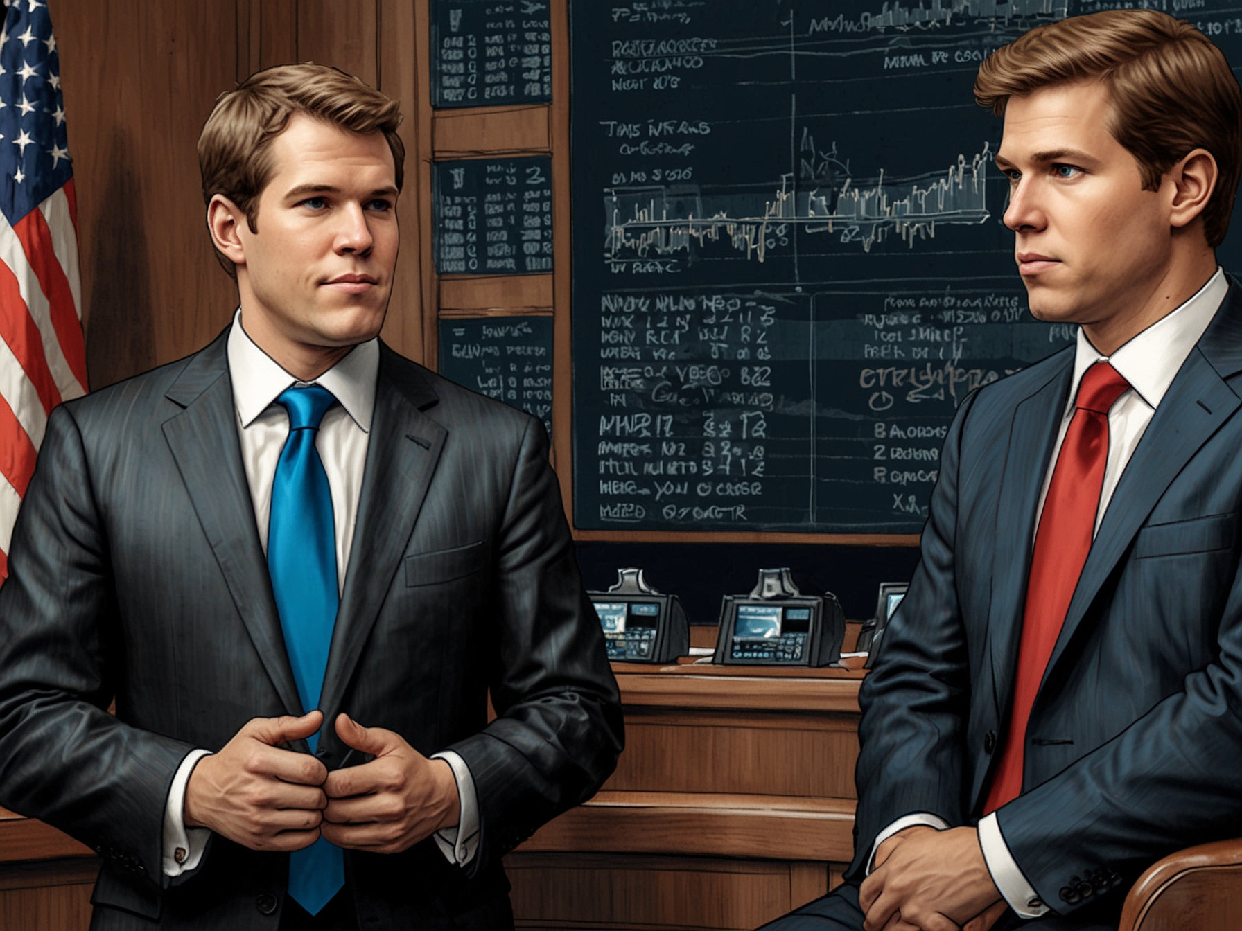 A graphic showing the Winklevoss twins advocating for Donald Trump due to his favorable stance on cryptocurrency regulation and blockchain technology.