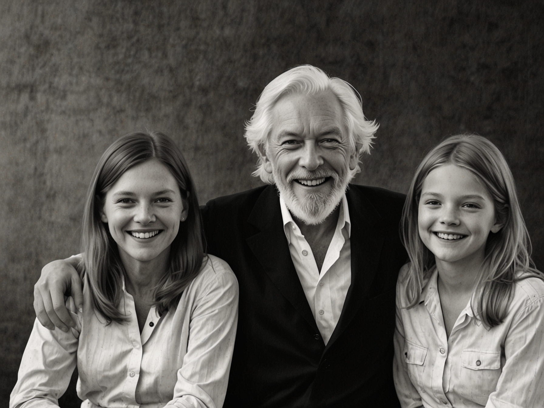 A joyful moment of Donald Sutherland with his family, highlighting the deep bonds and love that maintained his happiness and well-being amidst health challenges.