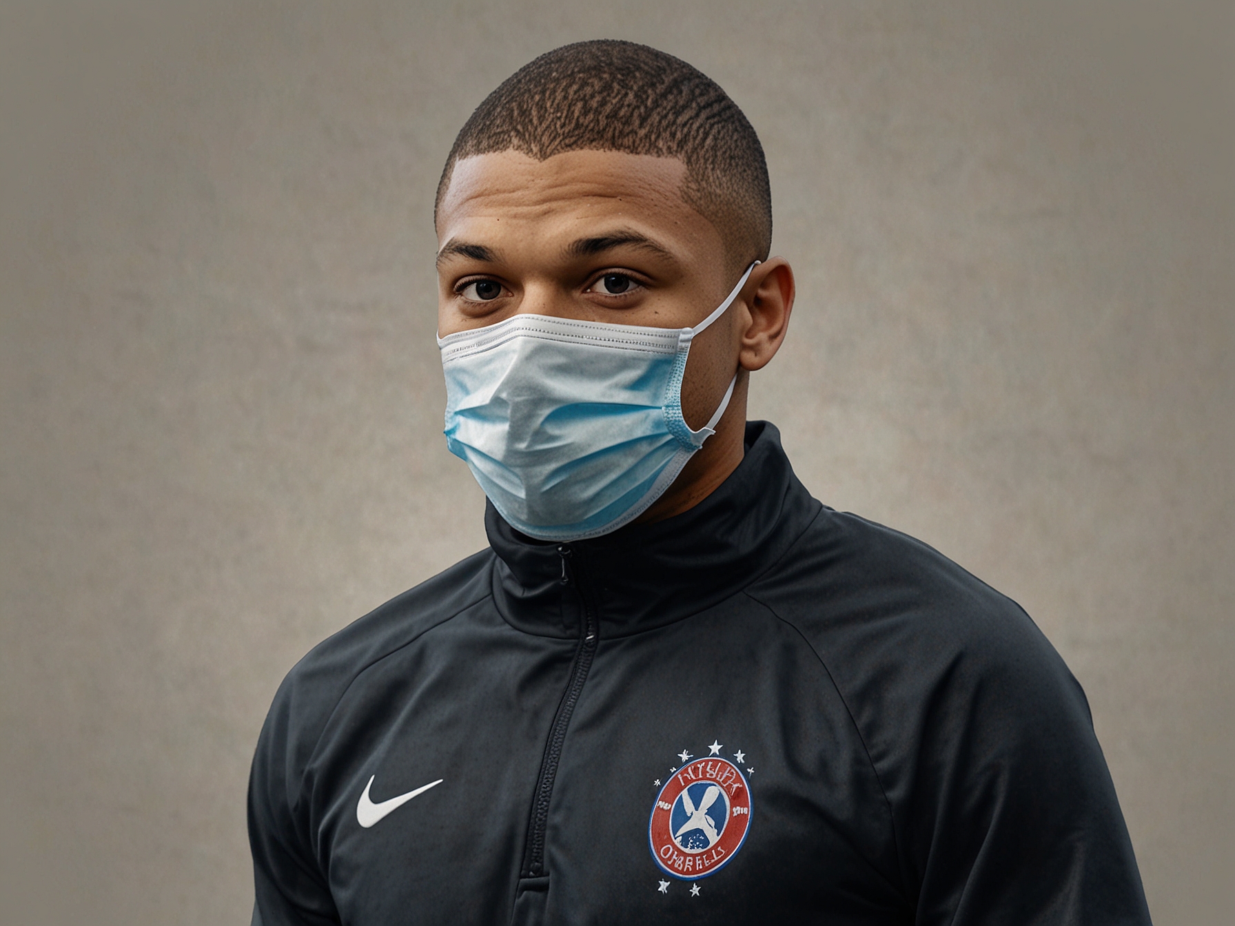 Kylian Mbappe, wearing his new protective mask, is seen intensely focused during a training session, showcasing his agility and determination to return to top form for the Euro 2024 match against Poland.