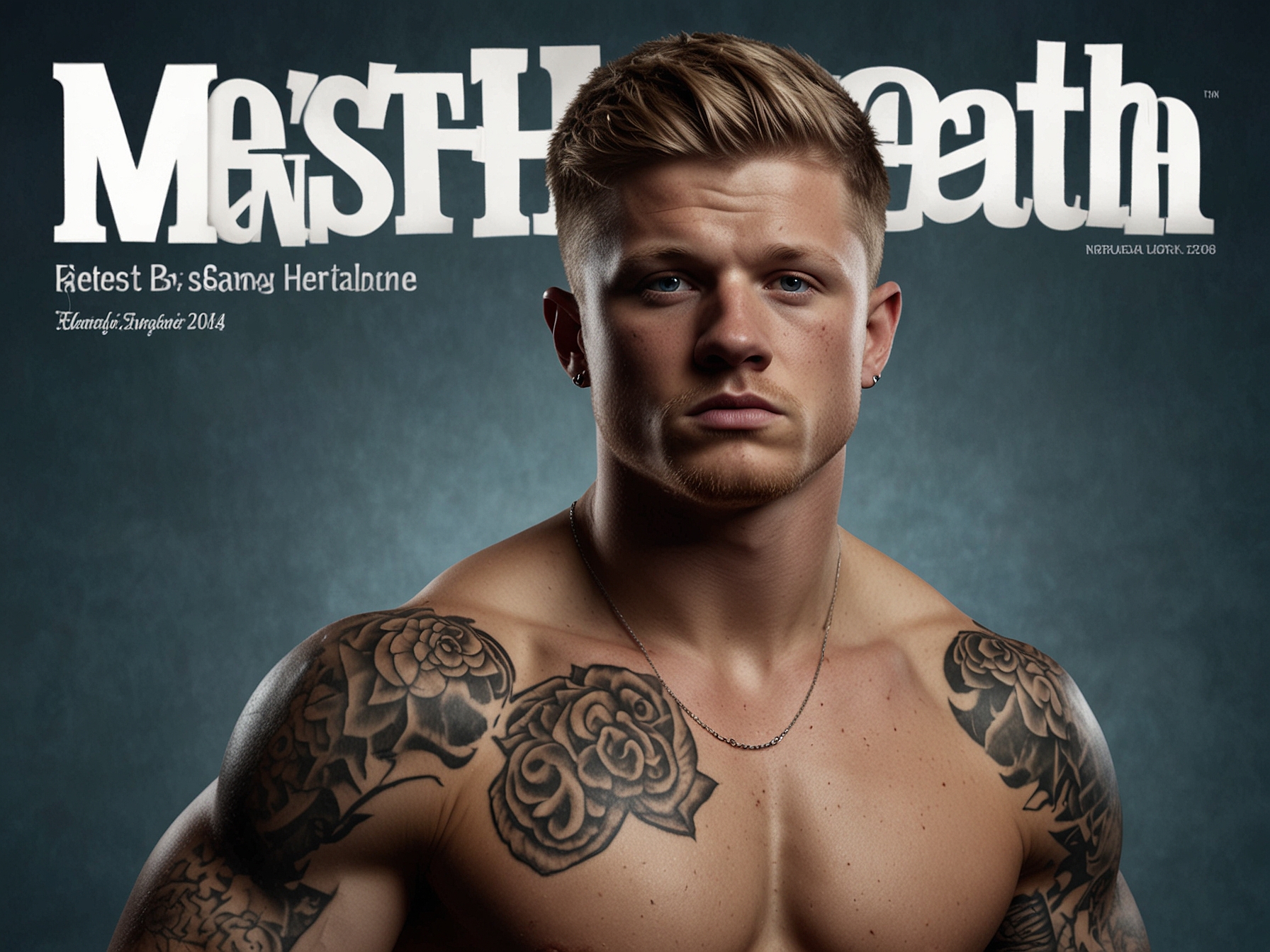 Adam Peaty on the cover of Men's Health UK, showcasing his impressive tattoos and powerful build, ahead of the Paris Olympics, symbolizing both his physical strength and personal struggles.
