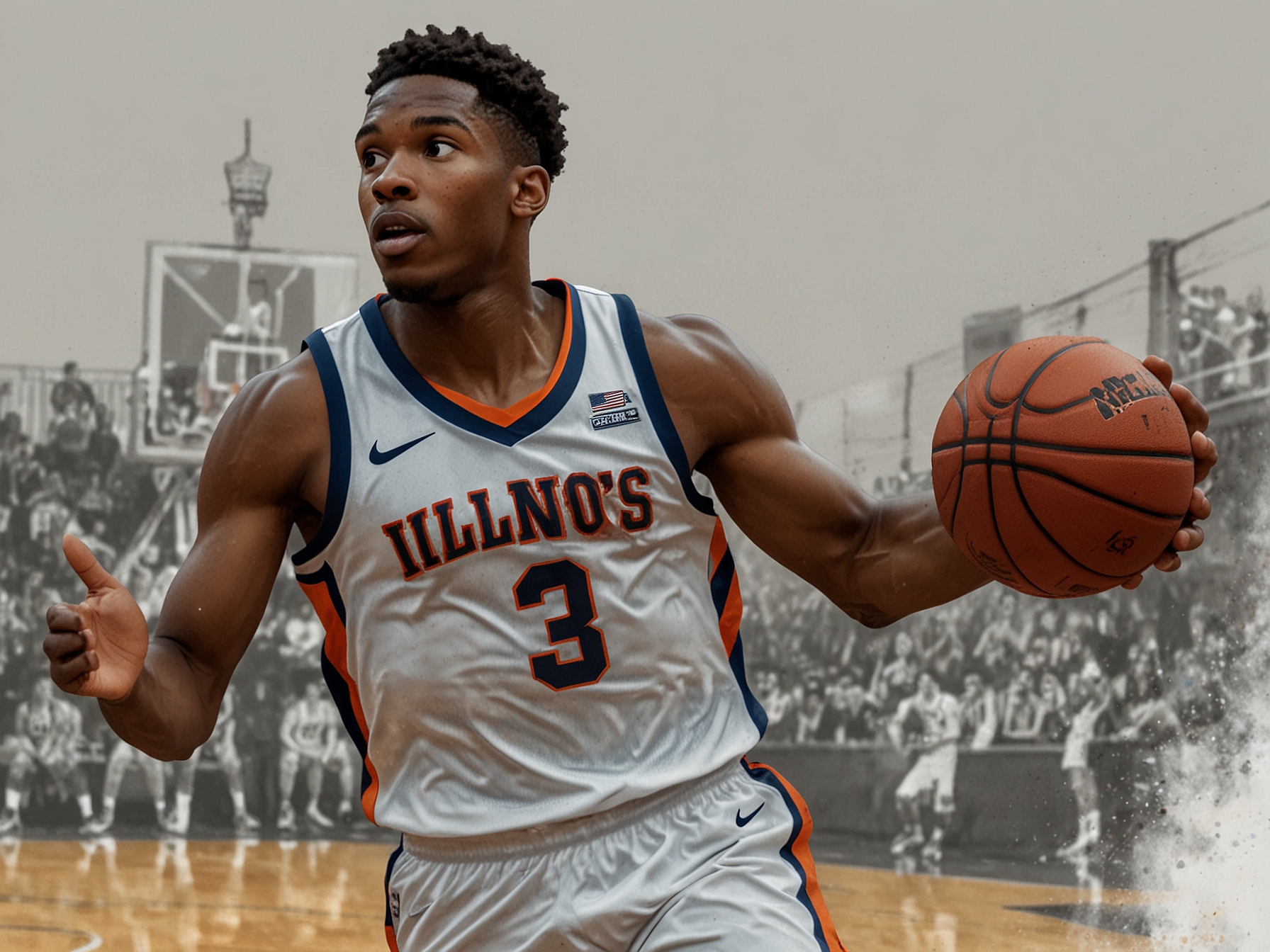 Image of Will Riley, a top 10 basketball recruit, showcasing his agility and scoring capabilities on the court. His addition to the Illinois team could significantly impact its performance and recruiting efforts.