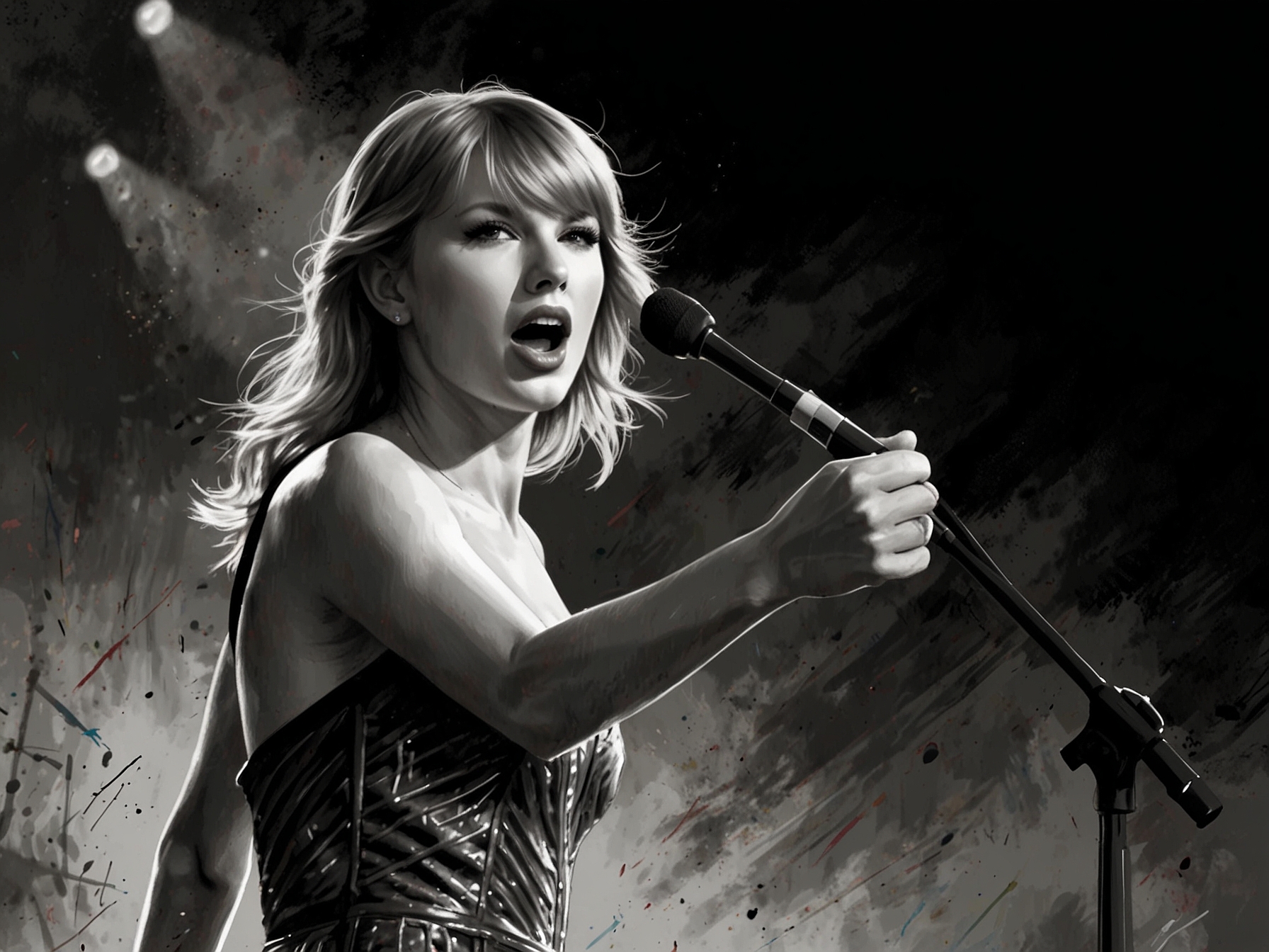 An image showing Taylor Swift performing on stage, highlighting her prominence in the music industry and underscoring the significance of her masters’ ownership dispute.