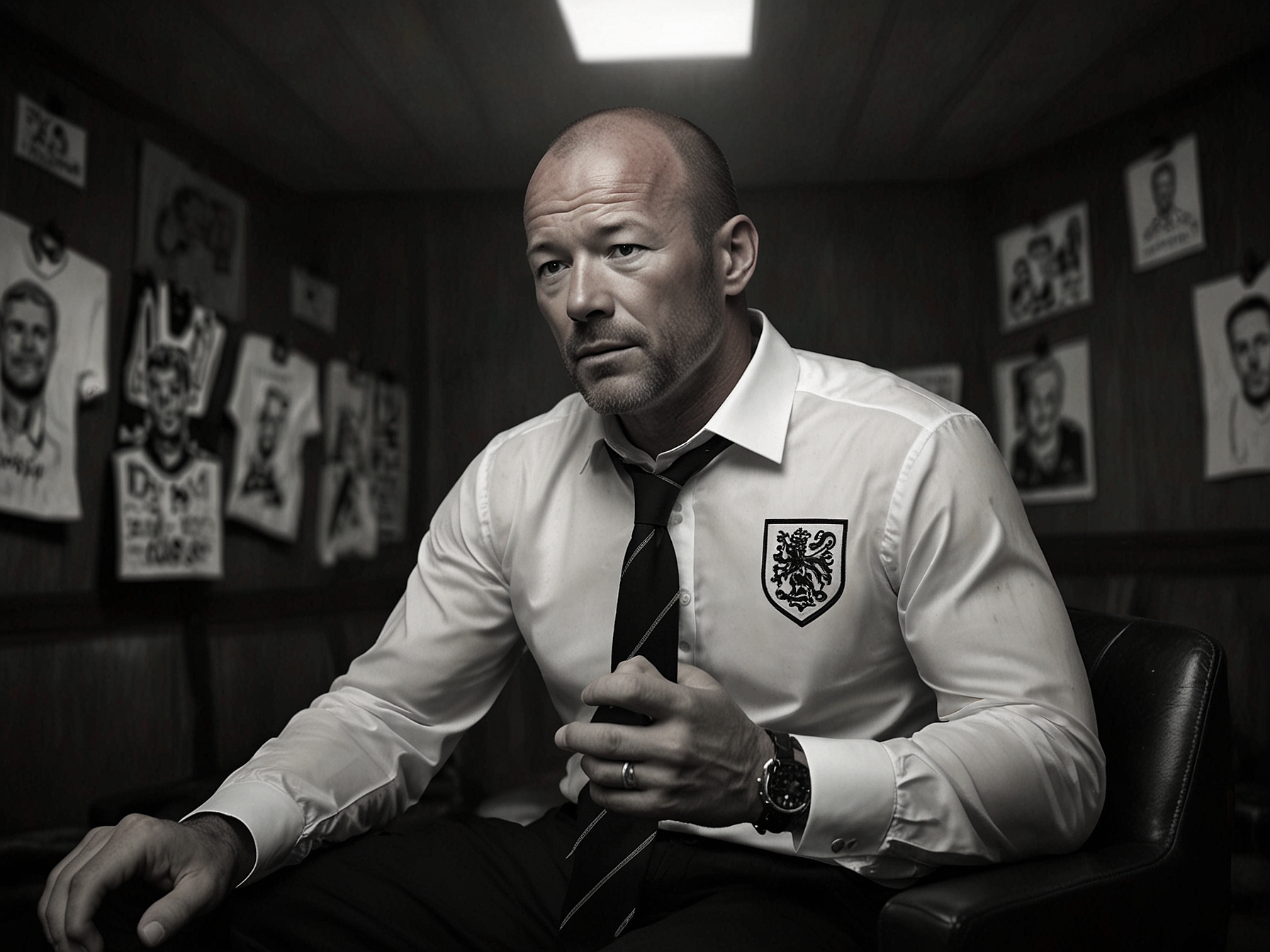 Former England captain Alan Shearer addressing the current squad, sharing his experiences and advice to help them cope with the pressures and expectations of the high-stakes tournament.
