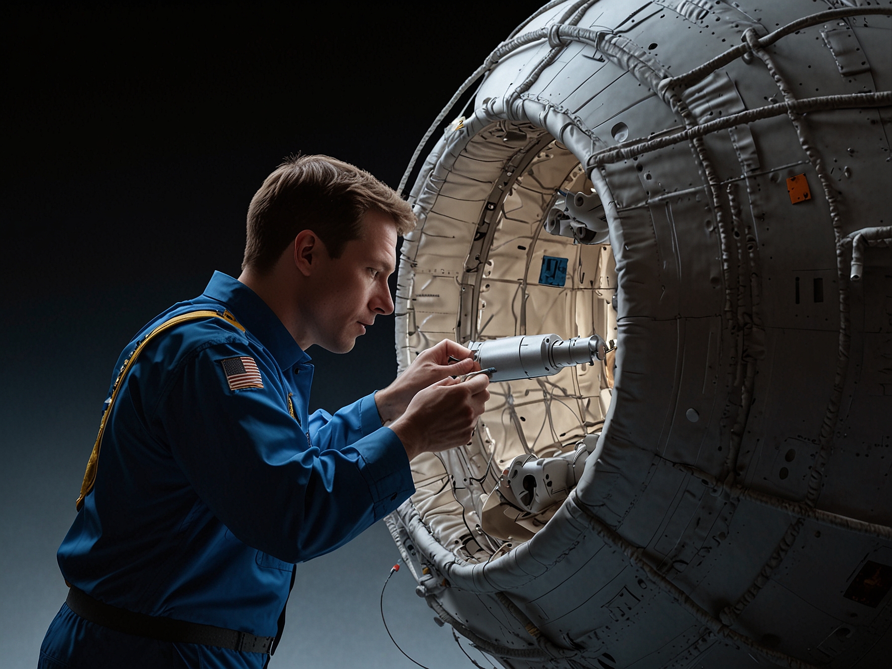 An engineer working on the Starliner capsule's parachute system. The image highlights the technical intricacies involved and the stringent checks that are causing the delays.