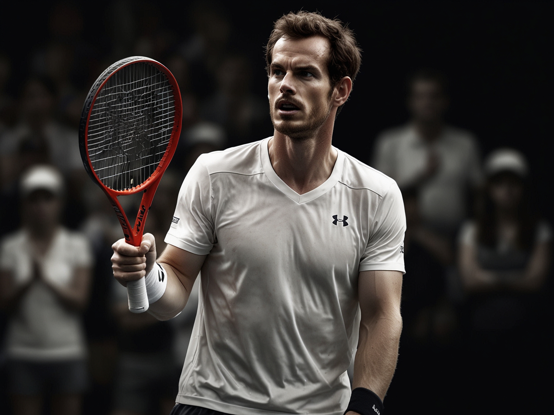 Andy Murray looking determined during a tennis match, symbolizing his resilience and fighting spirit despite facing ongoing injury challenges.