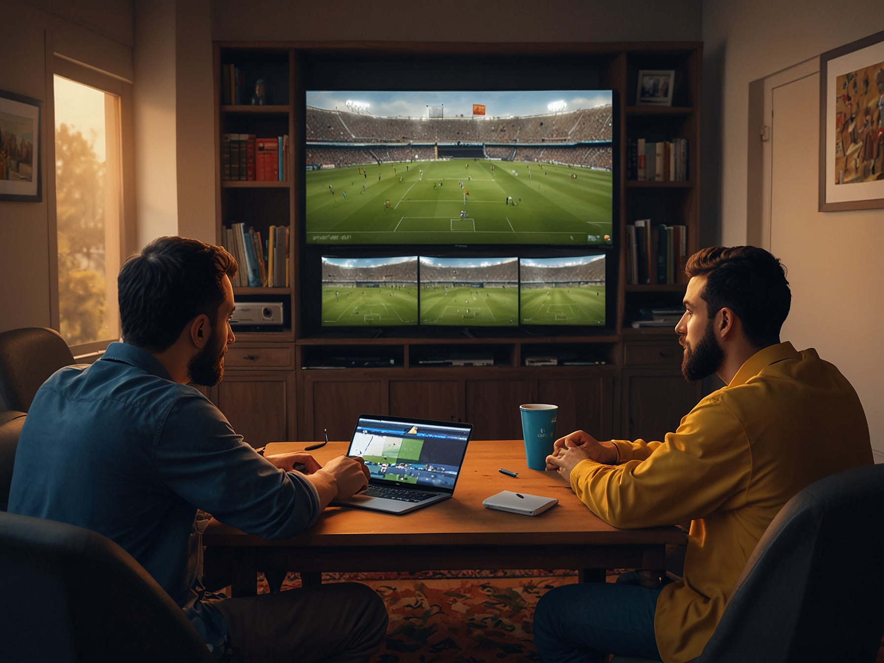 Fans using various devices like TVs, laptops, and smartphones to catch the live action of the Afghanistan vs Australia match, showcasing the multiple streaming and viewing options available.
