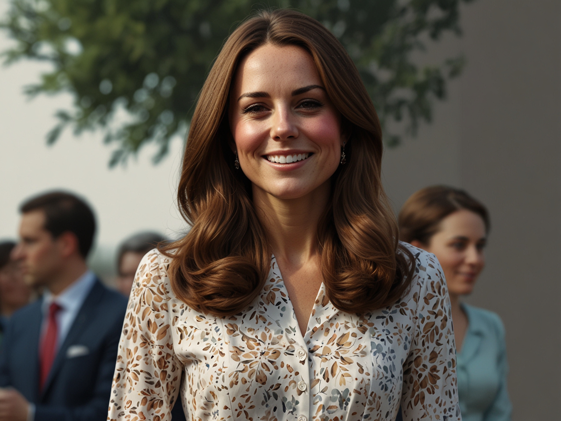 An illustration showing Kate Middleton at a public event, emphasizing her dignified and graceful public image amidst ongoing rumors and speculation.