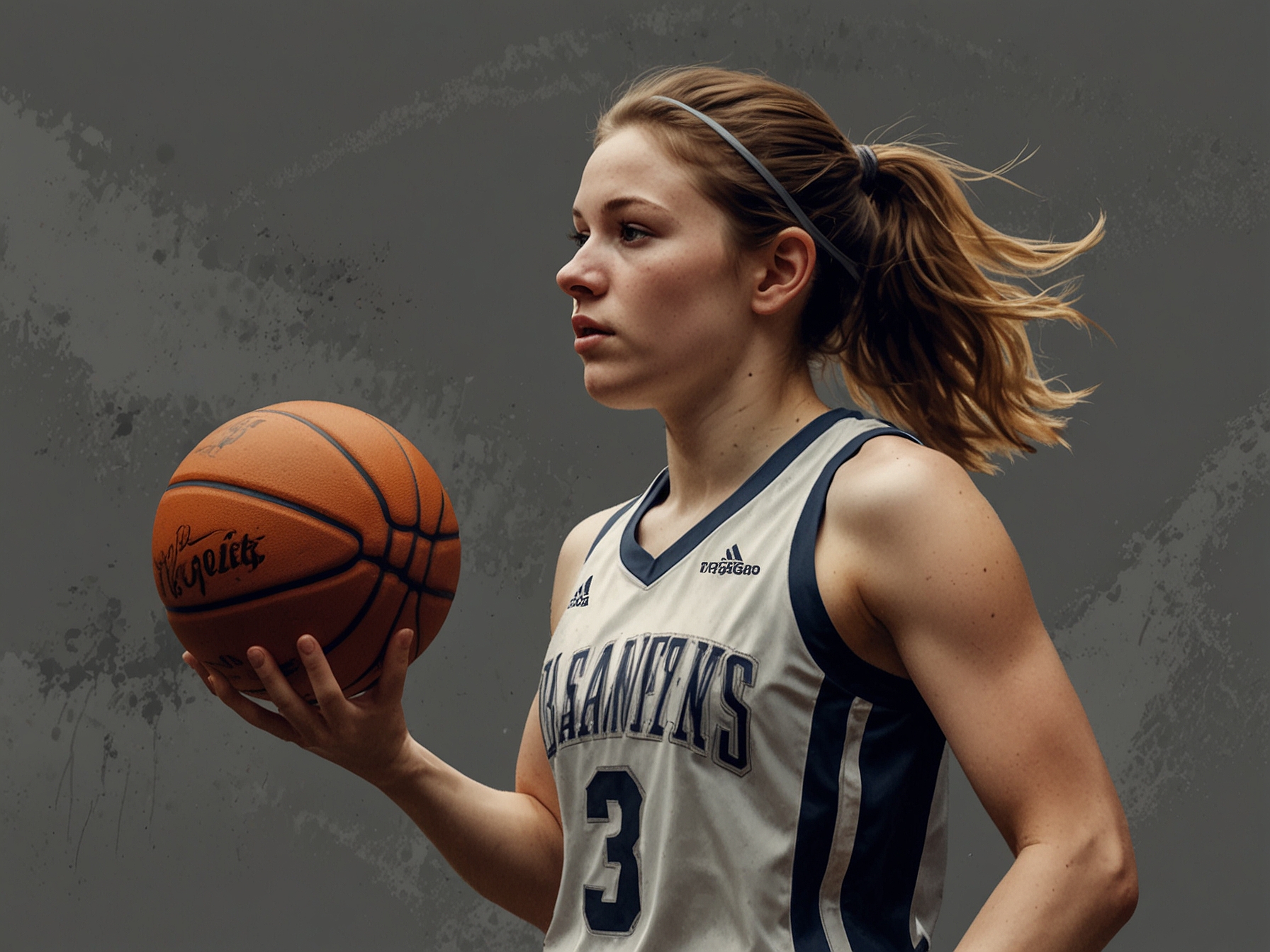 A dynamic illustration showcasing Caitlin Clark's journey, displaying her progression from high school through to professional league, emphasizing her dedication and unmatched shooting skills.