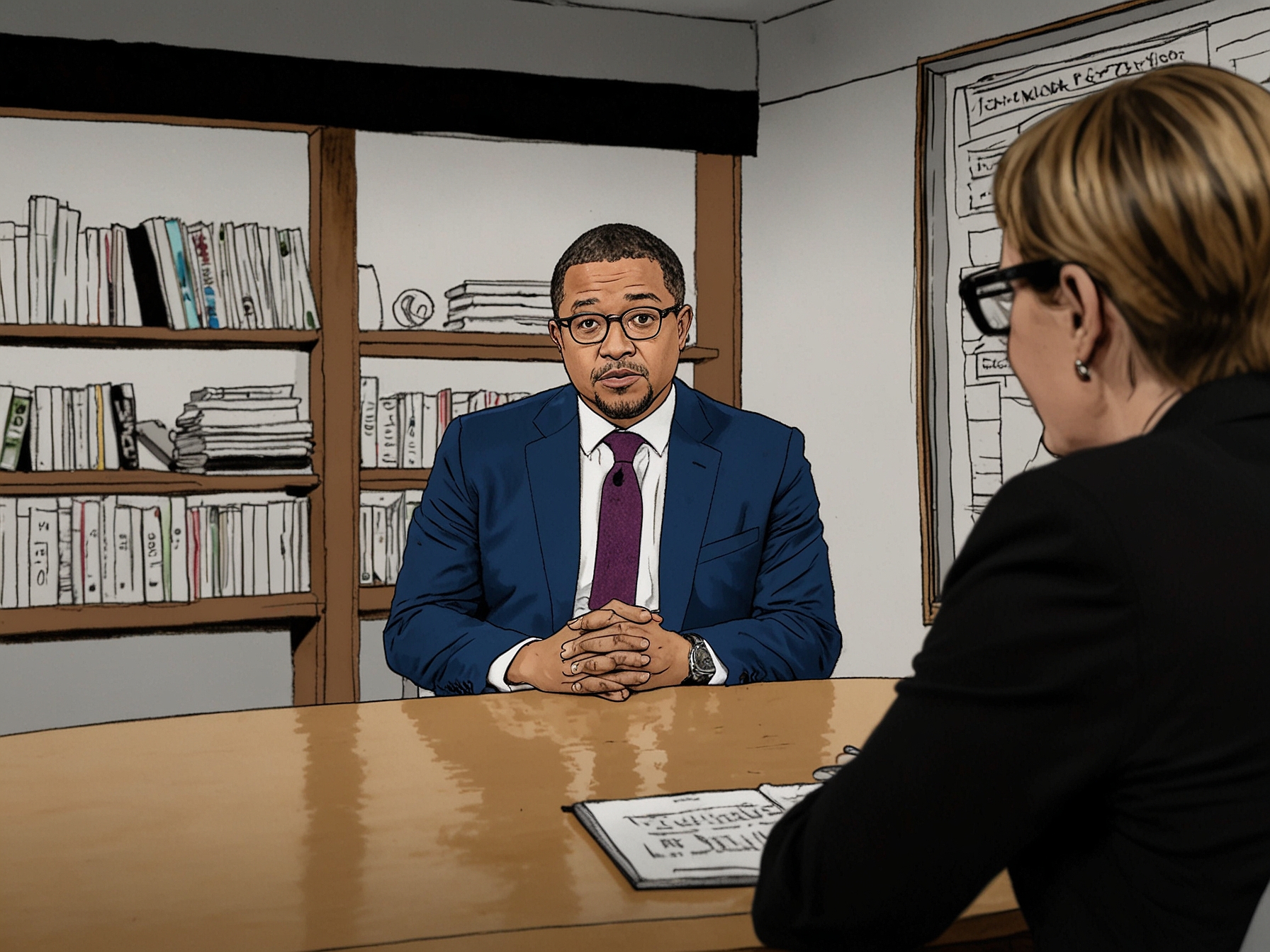 James Cleverly appearing visibly surprised on live television as he is shown a clip of a Tory aide criticizing the Rwanda immigration plan during an interview on 'The Laura Kuenssberg Show.'