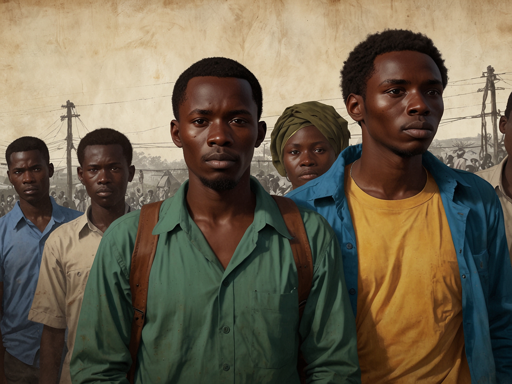 A group of asylum seekers in Rwanda, depicting the controversial policy that has sparked debate and highlighted divisions within the Conservative Party, as mentioned in James Sunderland's blunt criticism.