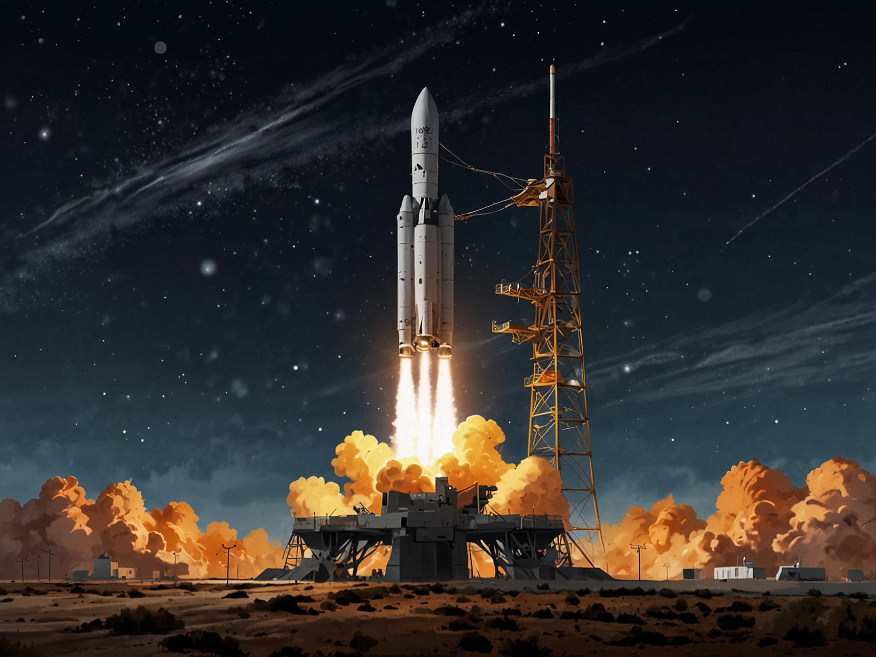 An illustration of EOS-X SPACE's spacecraft taking off from a launch site in Spain, highlighting the advanced aerospace infrastructure and favorable weather conditions.