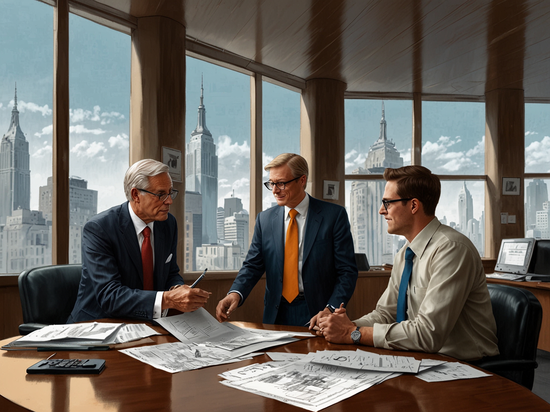 An illustration of Empire Petroleum's shareholders reviewing documents about the rights offering, showing engagement and interest in the investment opportunity.