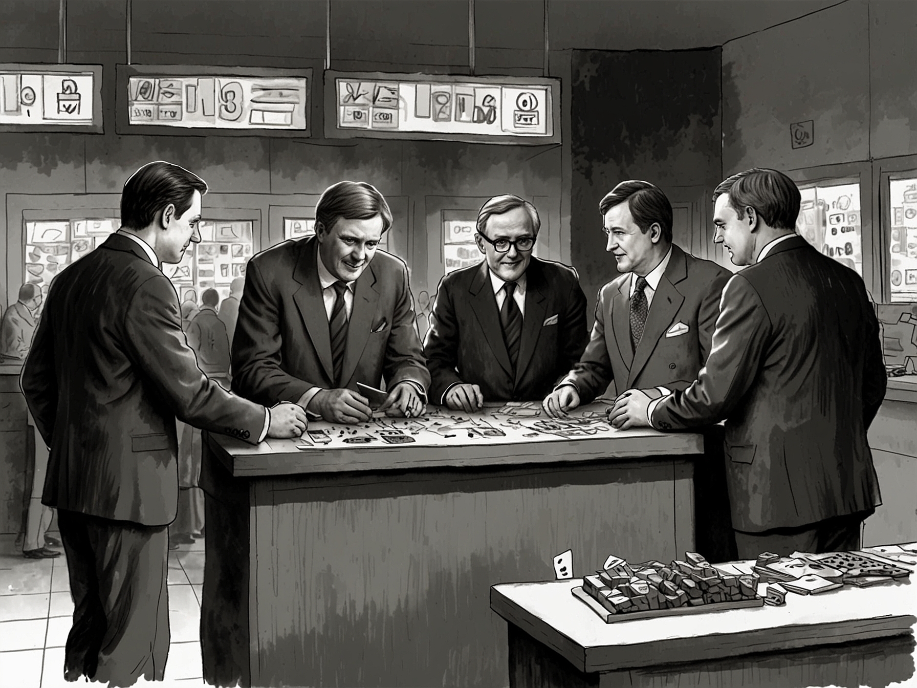 A political cartoon depicting Tory candidates and ministers placing bets at a betting booth, symbolizing the controversy over their speculation on the next general election date and raising ethical concerns.