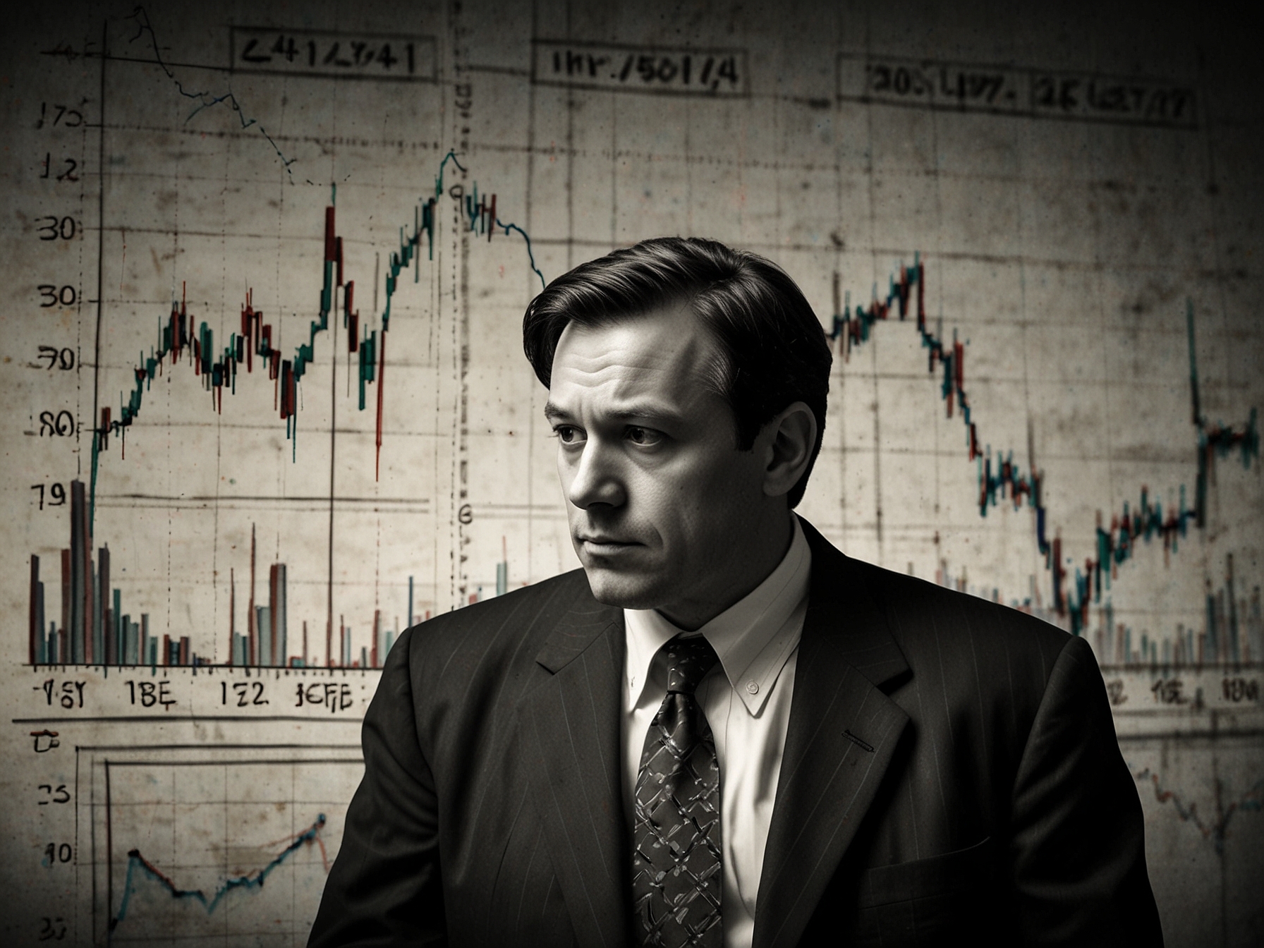 An investor looking concernedly at a stock market graph showing a sharp decline, symbolizing the financial instability and poor stock performance of XYZ Corp.