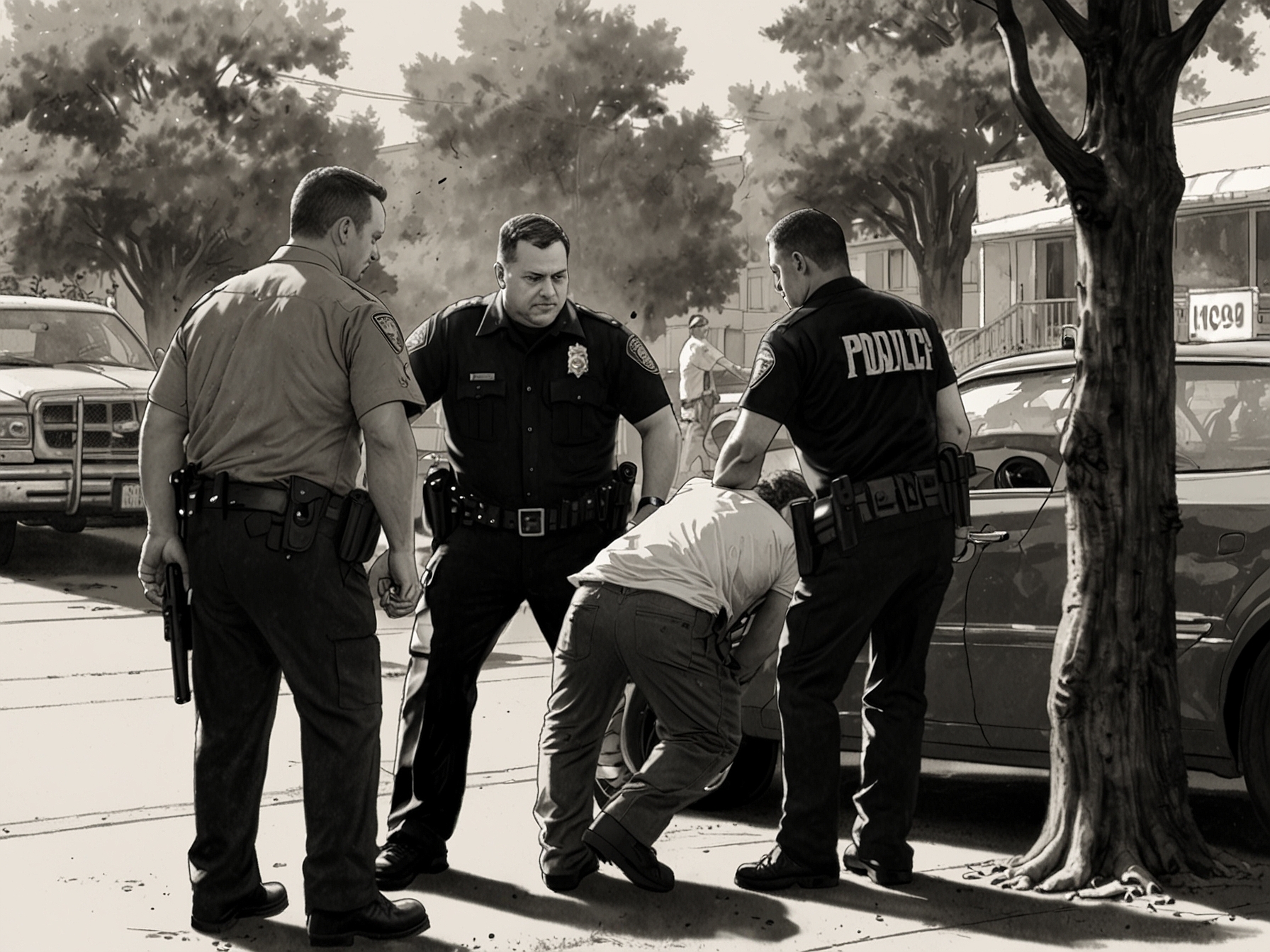 Image of law enforcement officials arresting the suspect in Redwood City. The arrest took place after community calls prompted police to investigate the sounds of gunfire.