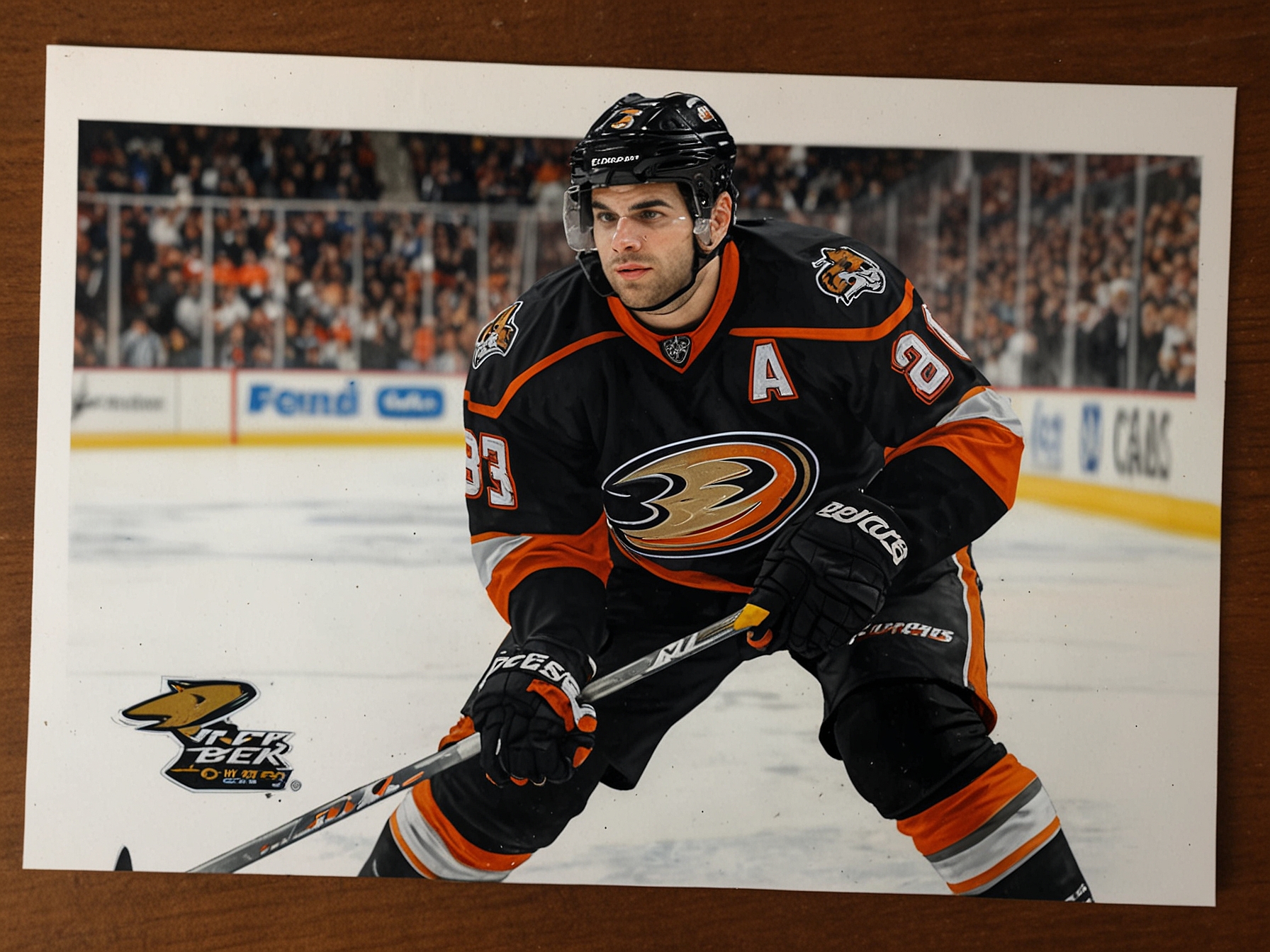 Andrew Cogliano in an Anaheim Ducks uniform is showcased during a game, emphasizing his speed and versatility which made him a pivotal player for the team over eight seasons.