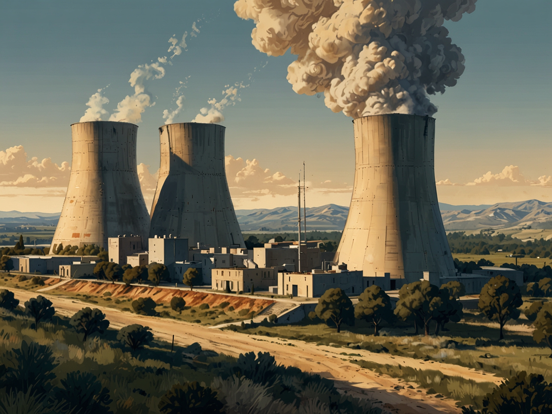 Illustration of Vaucluse with a hypothetical nuclear reactor, symbolizing the contentious debate over nuclear power in affluent and environmentally conscious areas.