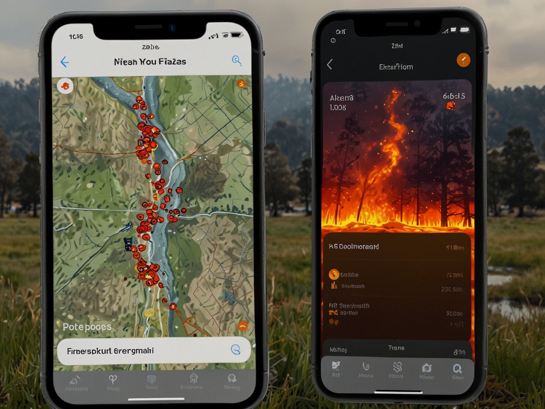 Screenshots of the fire-charting app displaying real-time fire hotspots and predictions, providing authorities with essential data to proactively manage and mitigate fires.