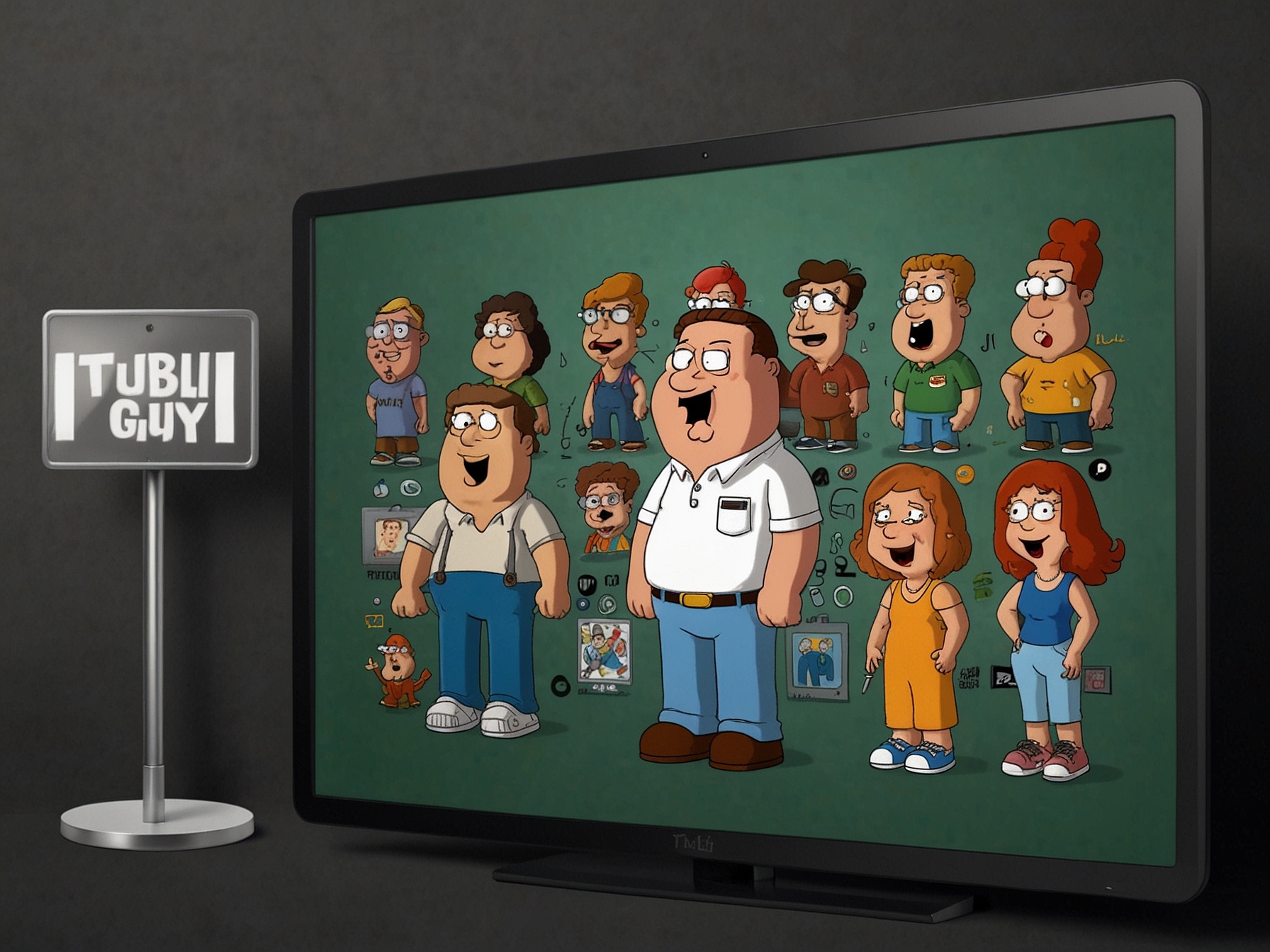 An image showcasing logos of platforms like Hulu and Tubi on a screen, indicating accessible services to stream Family Guy episodes for free.