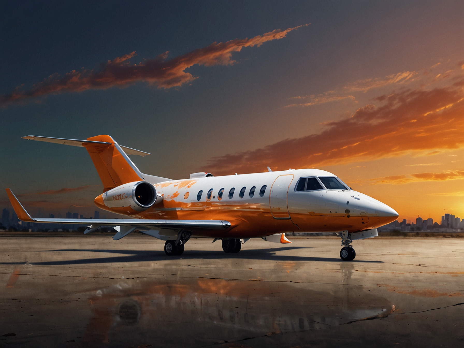 A series of private jets with their exteriors defaced by orange paint, capturing the vivid scene that drew public attention and debate on social media about climate responsibility.