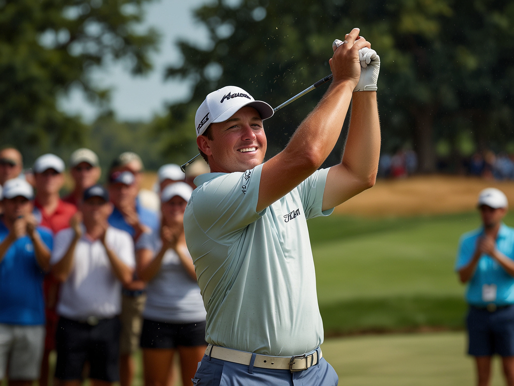 Cameron Young celebrates after shooting a 59 at the Travelers Championship, marking a historic moment as the first sub-60 round in nearly four years on the PGA Tour.