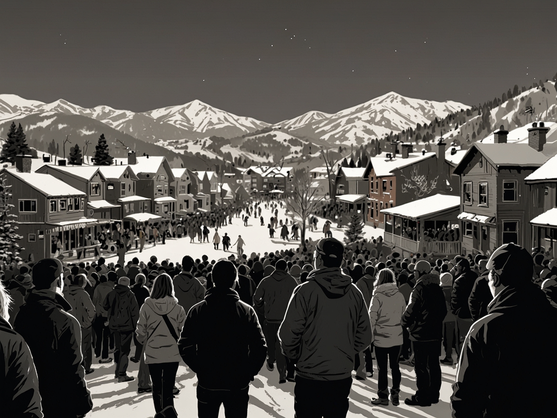 An energetic crowd in Park City, Utah, showcasing the iconic backdrop and strong local support for keeping the Sundance Film Festival in its traditional home.