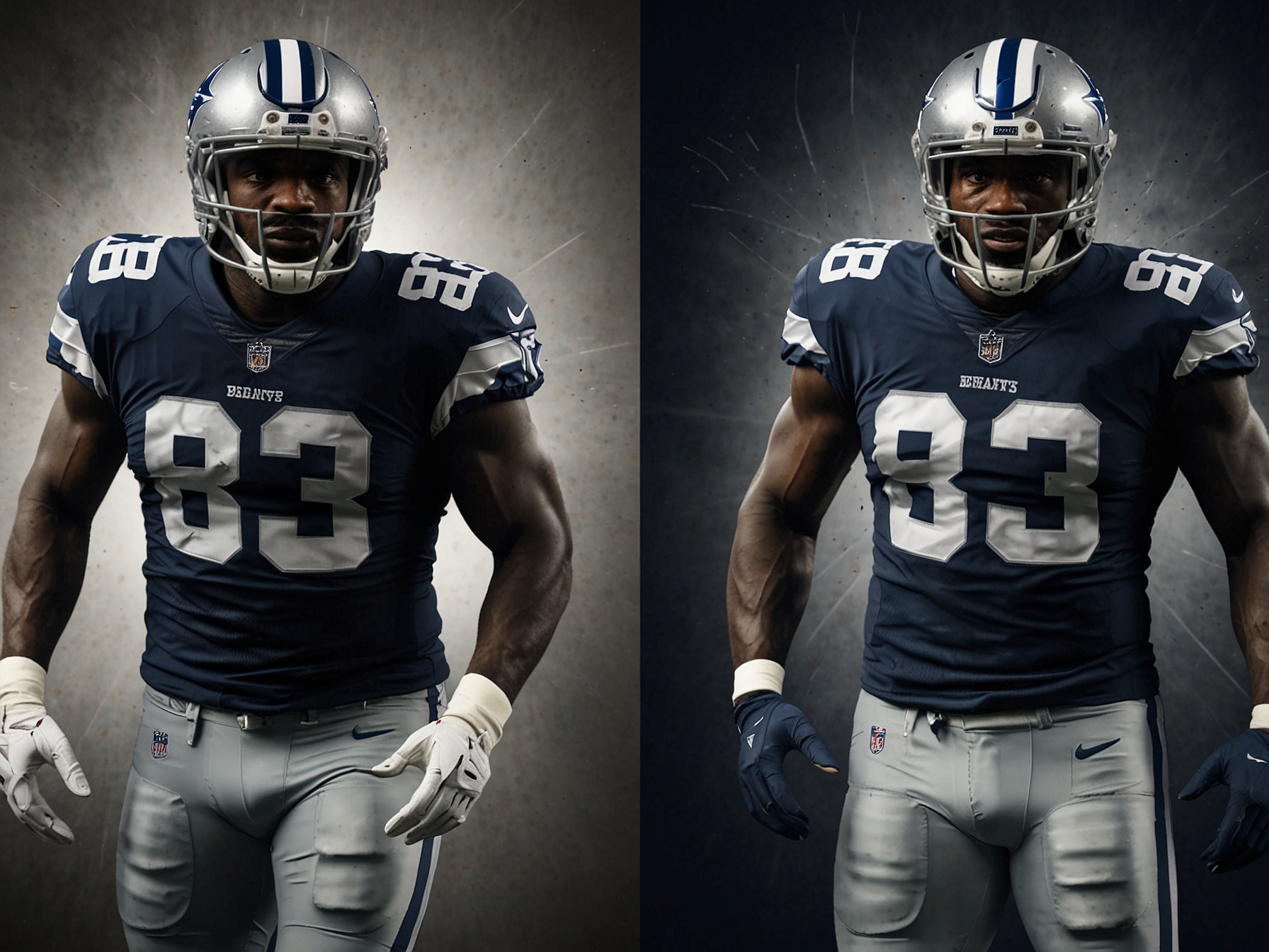 A split-screen image showing Dez Bryant passionately speaking on social media, with a backdrop showcasing his NFL career highlights and recent social media posts.