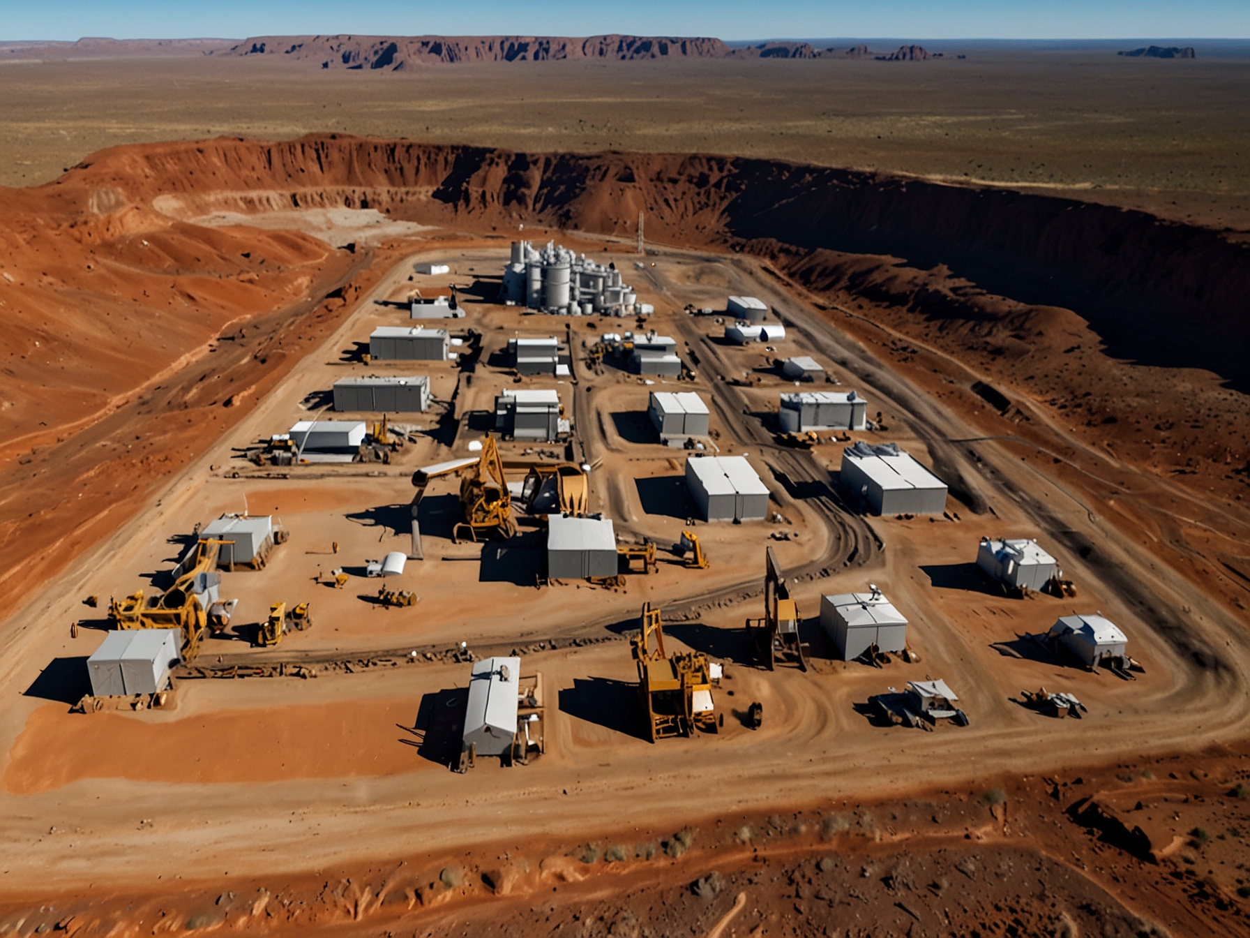 A wide view of the Pilgangoora Lithium-Tantalum Project site, showcasing large mining equipment and open-pit operations in Western Australia's Pilbara region.