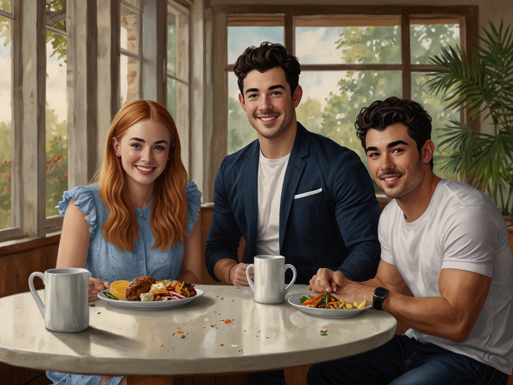 Nick and Kevin Jonas joining Sophie Turner and Joe Jonas for lunch, creating a supportive environment, emphasizing the strong family dynamics and commitment to co-parenting.