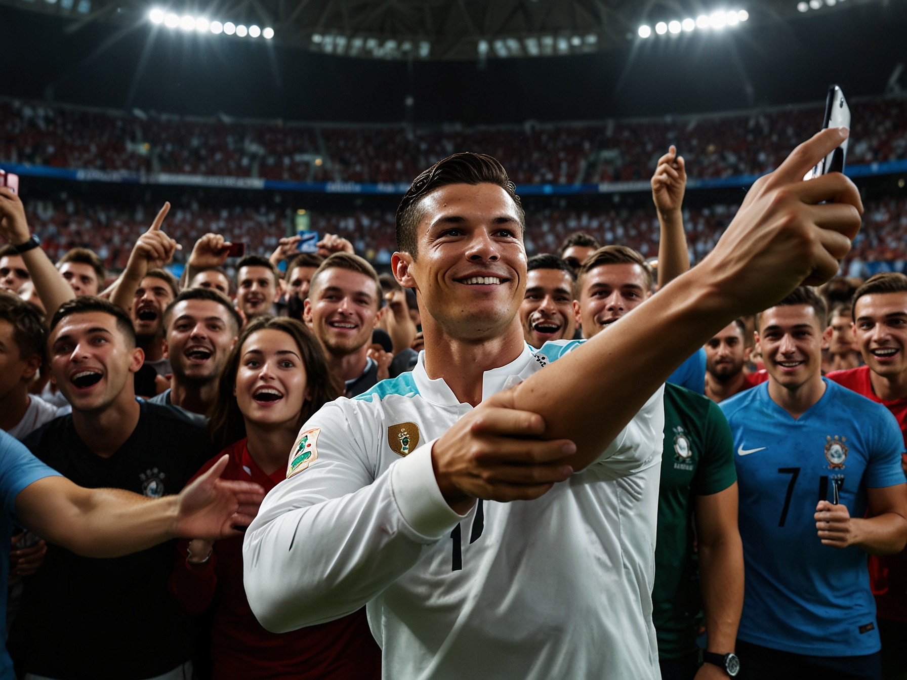 Fans rush onto the pitch to take selfies with Cristiano Ronaldo after Portugal's match, highlighting significant security breaches at the Euros 2024 tournament.