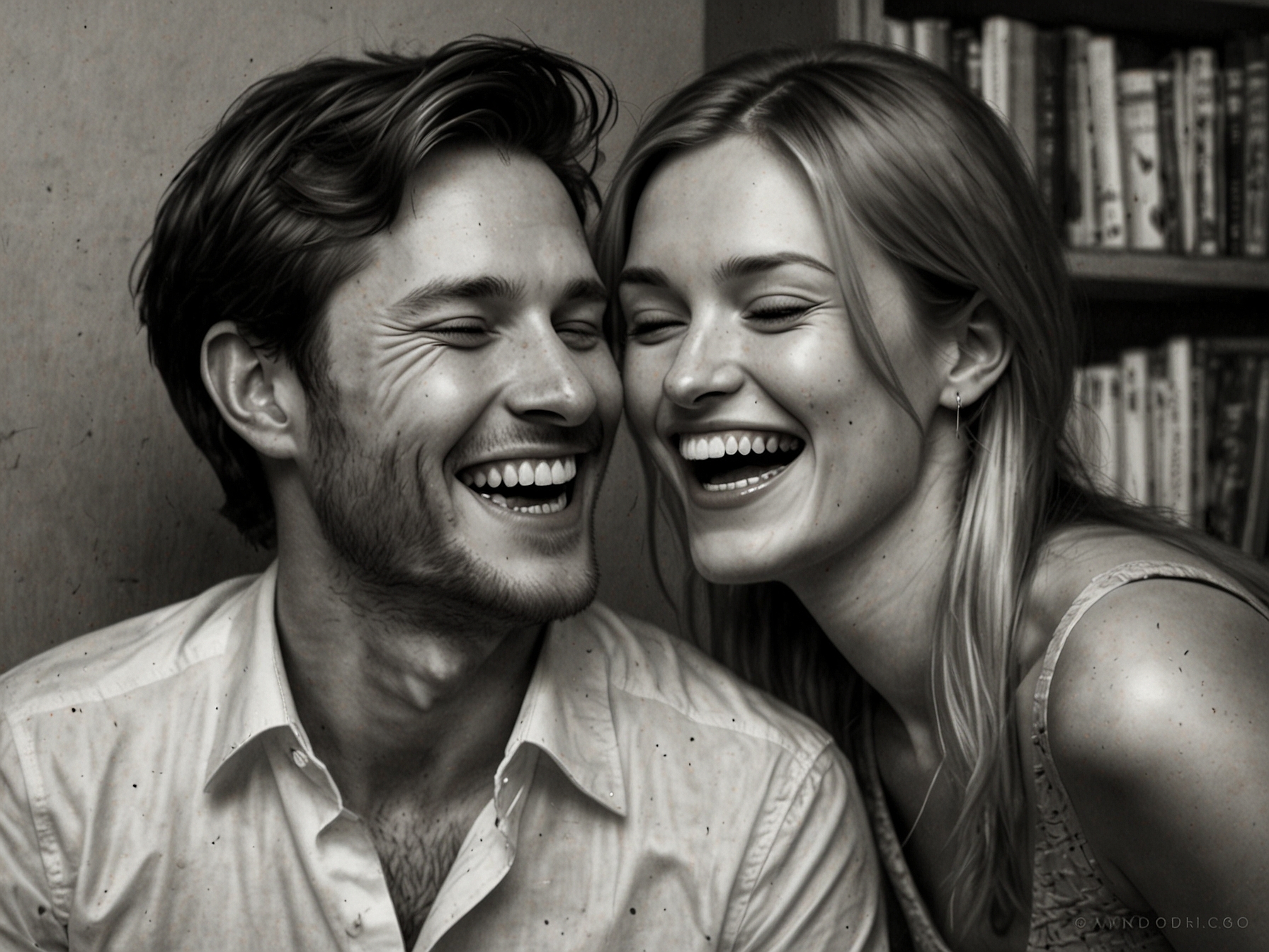 A candid moment of Jack and Hanni laughing together, radiating happiness and love, reflecting the joy they share in their engagement announcement.