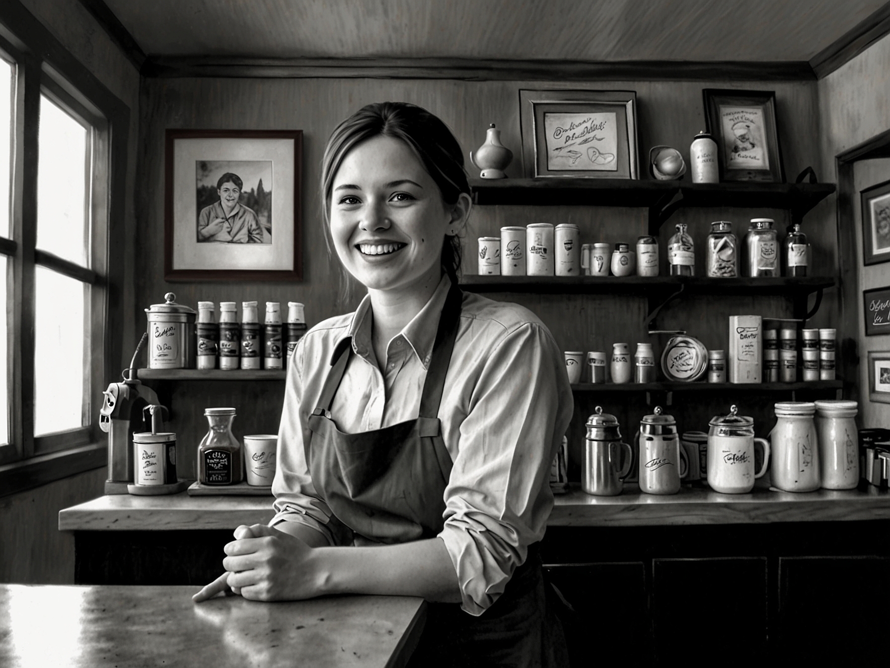 Leticia Cline is seen behind the counter of Main Street Coffee and Goods, warmly serving a customer. The coffee shop's cozy interior, decorated with a charming and rustic aesthetic, reflects her keen eye for detail.