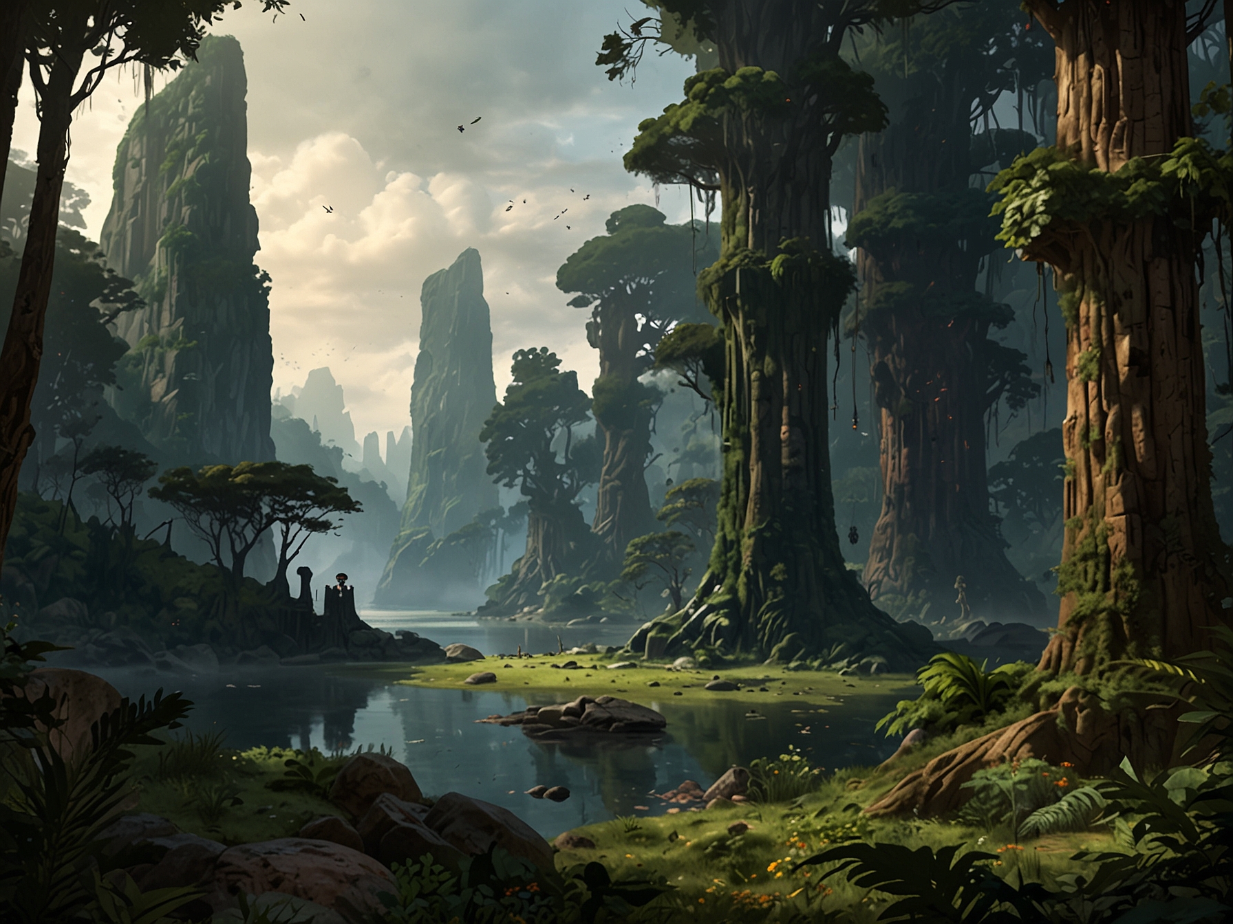 A vibrant environment concept of the planet Kashyyyk from 'Knights of the Old Republic,' capturing the rich and imaginative vision of the game's universe through John Gallagher's artistry.