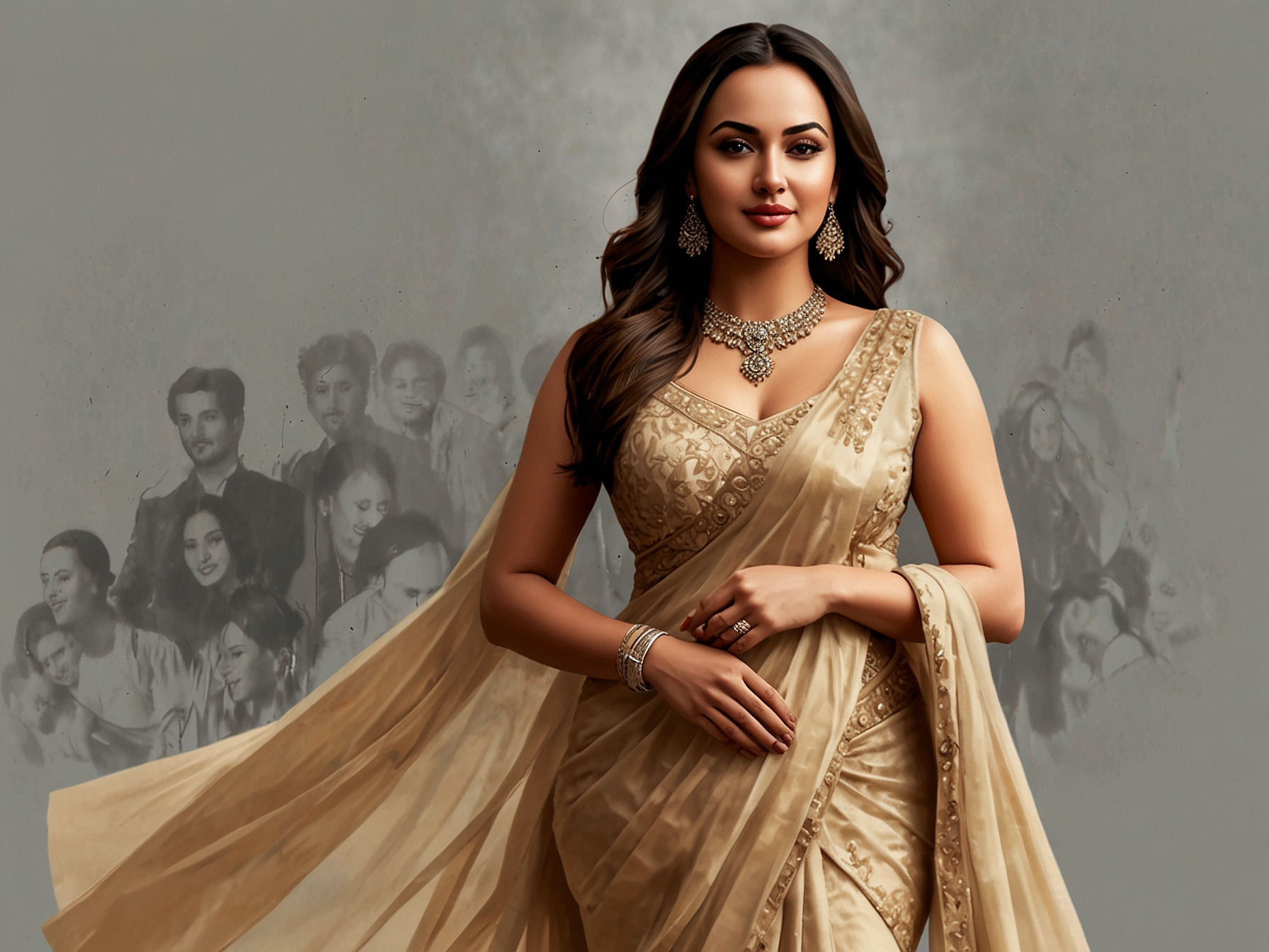 Sonakshi Sinha in a previous public appearance, elegantly dressed in a beige outfit, reflecting her timeless style and fashion preference. Fans eagerly await her wedding day look with great anticipation.