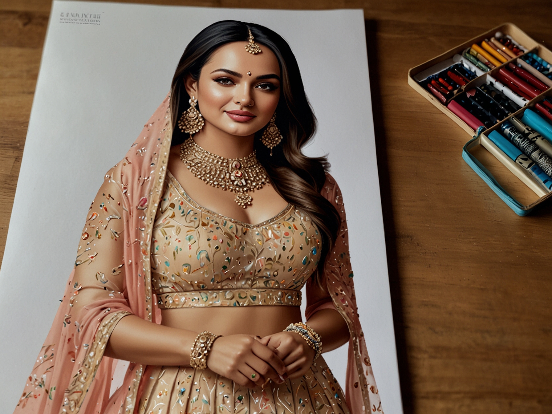 Sonakshi Sinha stuns in a pastel lehenga with intricate embroidery, paired with statement jewelry and minimal makeup, perfect for pre-wedding celebrations or grand events.