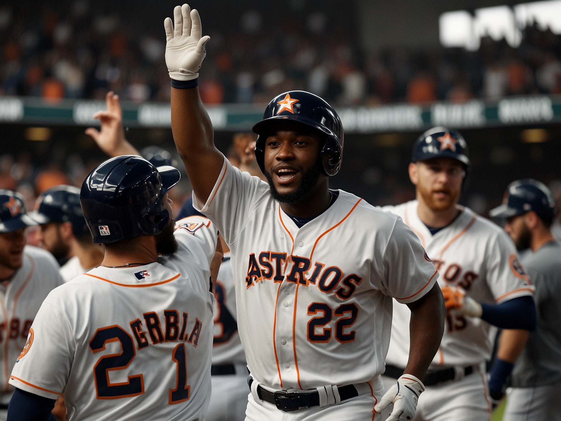 Yordan Alvarez celebrates with his teammates after hitting a home run during the first inning, setting the tone for the Astros' victory against the White Sox.