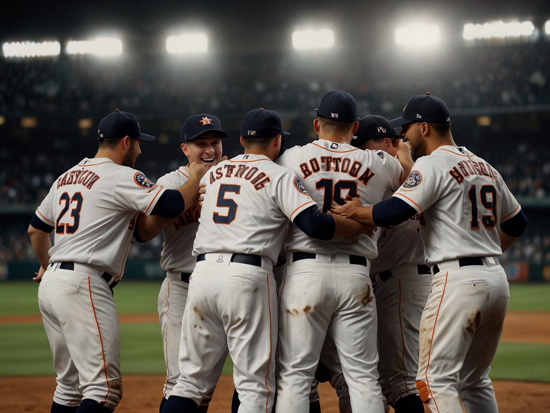 The Houston Astros team shares a moment of triumph on the field after securing a hard-fought 5-3 win over the Chicago White Sox, showcasing their resilience and tactical skill.