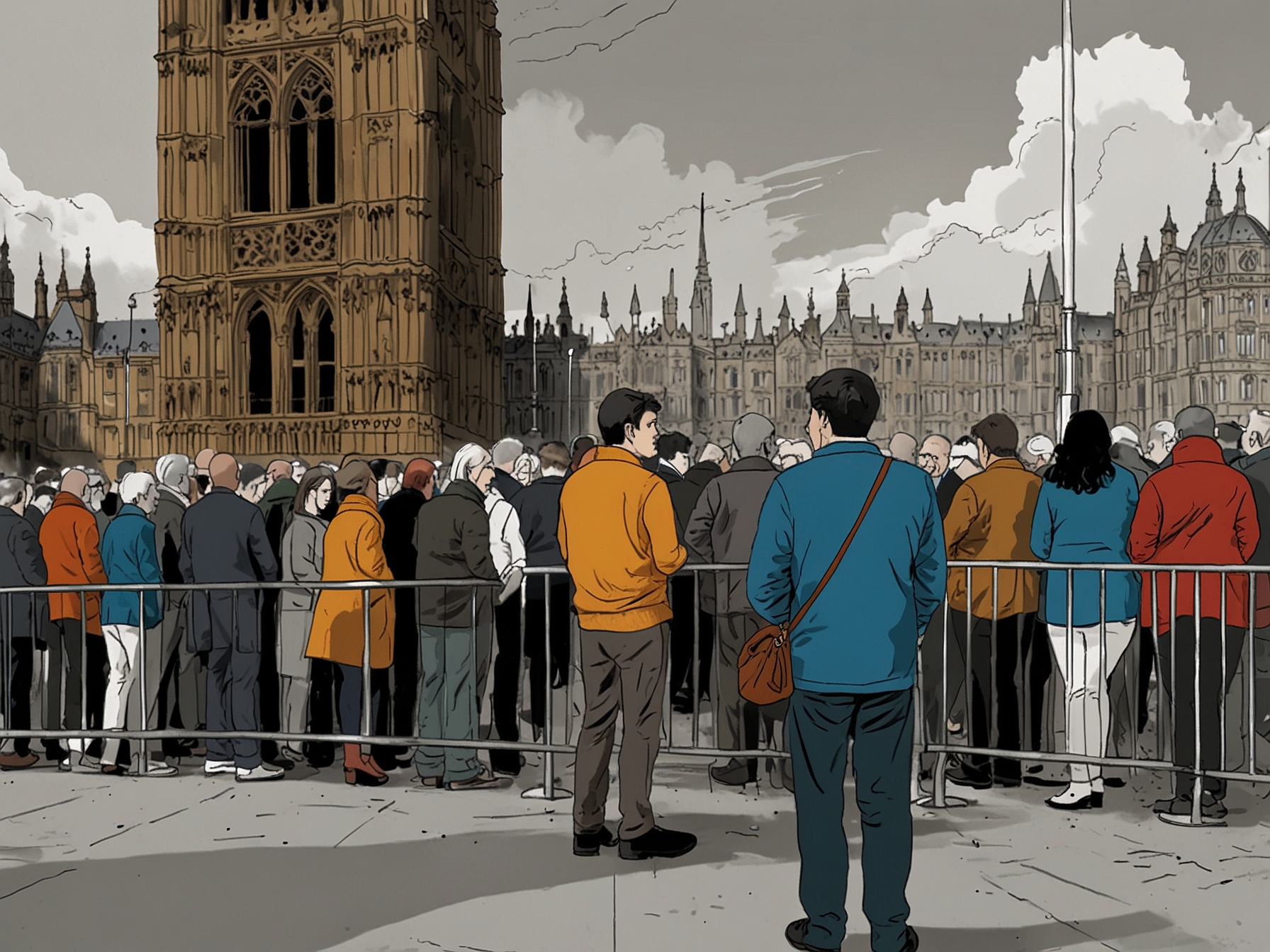 A tense moment outside the UK's Parliament as media and onlookers react to the unfolding election betting scandal. The public and media scrutiny add pressure on Rishi Sunak's political campaign.