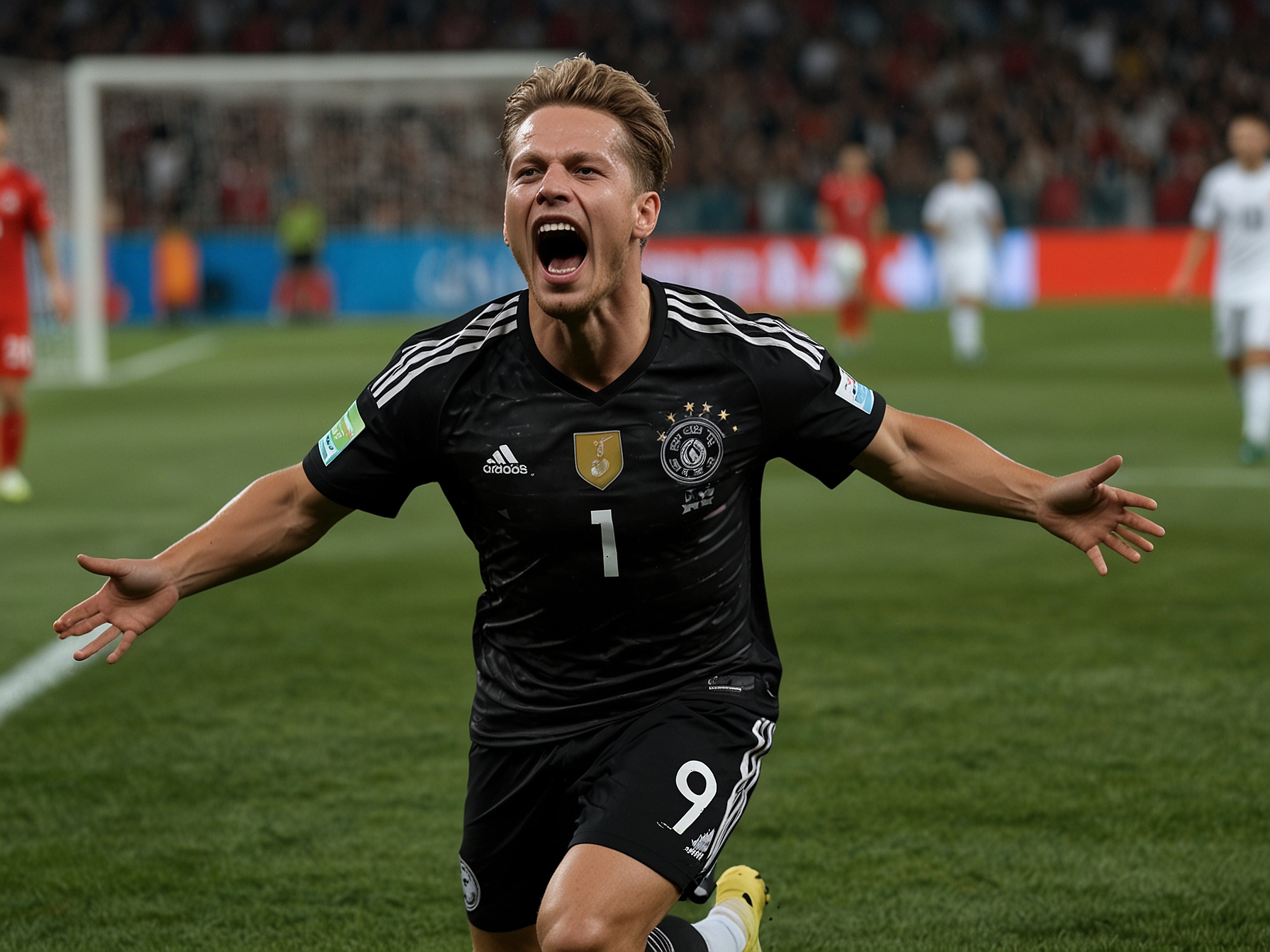 Niclas Füllkrug celebrates his crucial 92nd-minute equalizer for Germany against Switzerland, a goal that helped Germany top Group C and secure their position in the knockout stages.