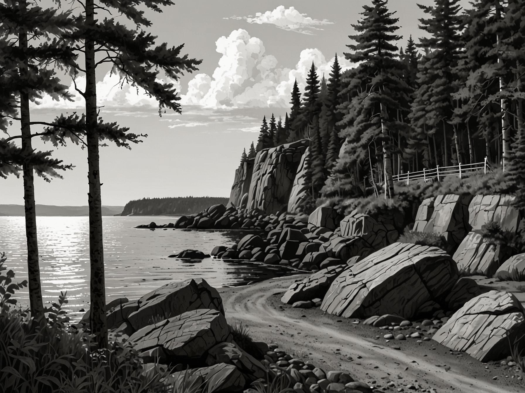 The North Shore Scenic Drive along Lake Superior in Minnesota, with breathtaking lake views, dense forests, waterfalls, and the iconic Split Rock Lighthouse in the background.