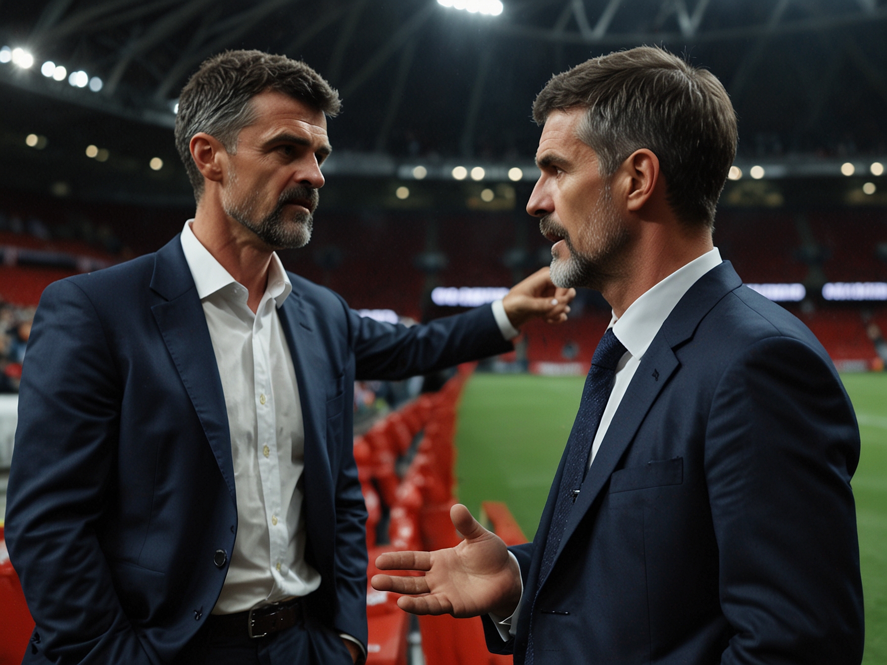 Roy Keane passionately speaking during a post-match analysis, highlighting concerns about an underperforming England player and pointing out tactical flaws by manager Gareth Southgate.