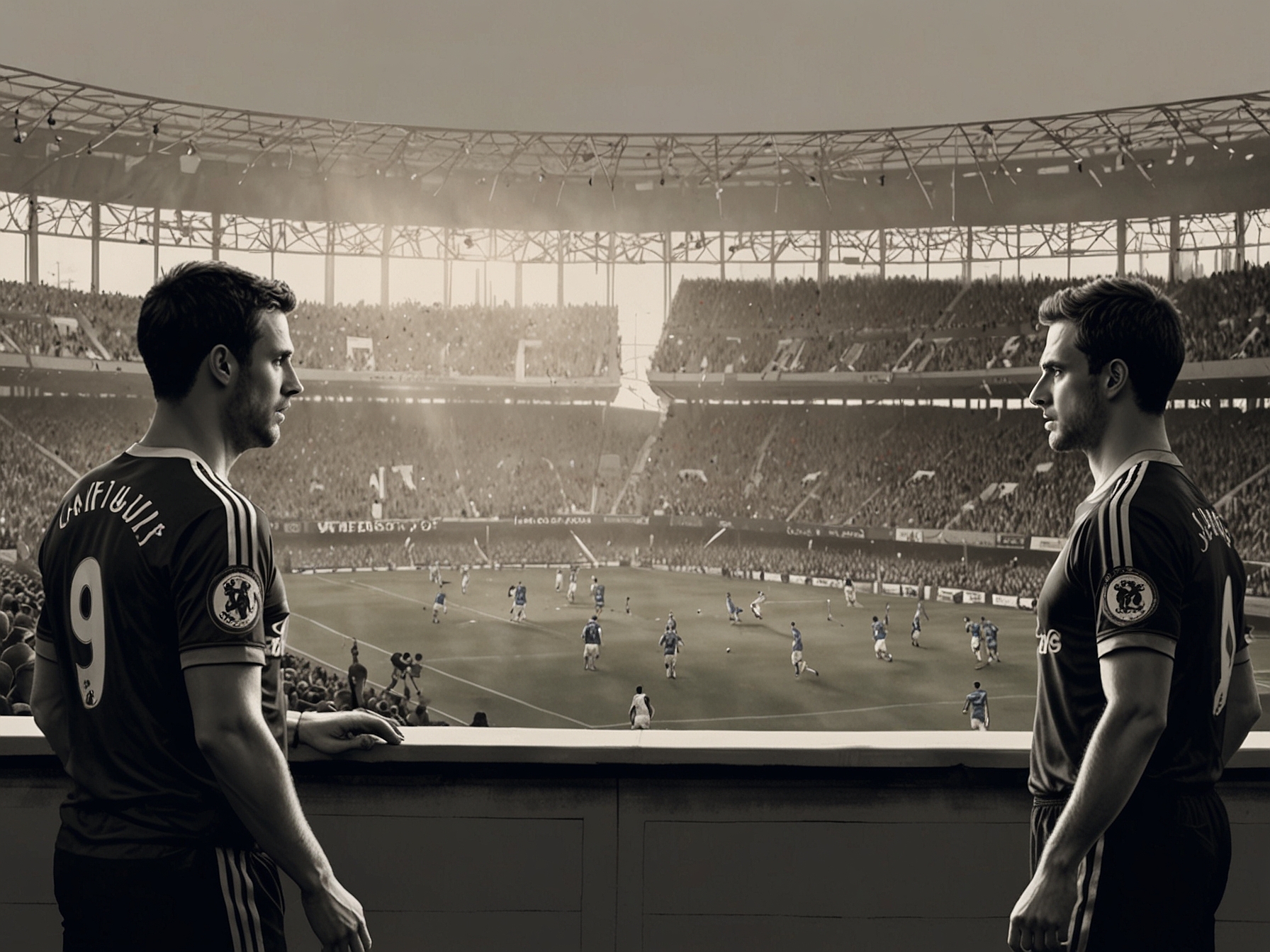 An illustration showcasing a tense football match between Chelsea and Manchester United, emphasizing betting tips like 'Both Teams to Score' and 'Under 2.5 Goals'.