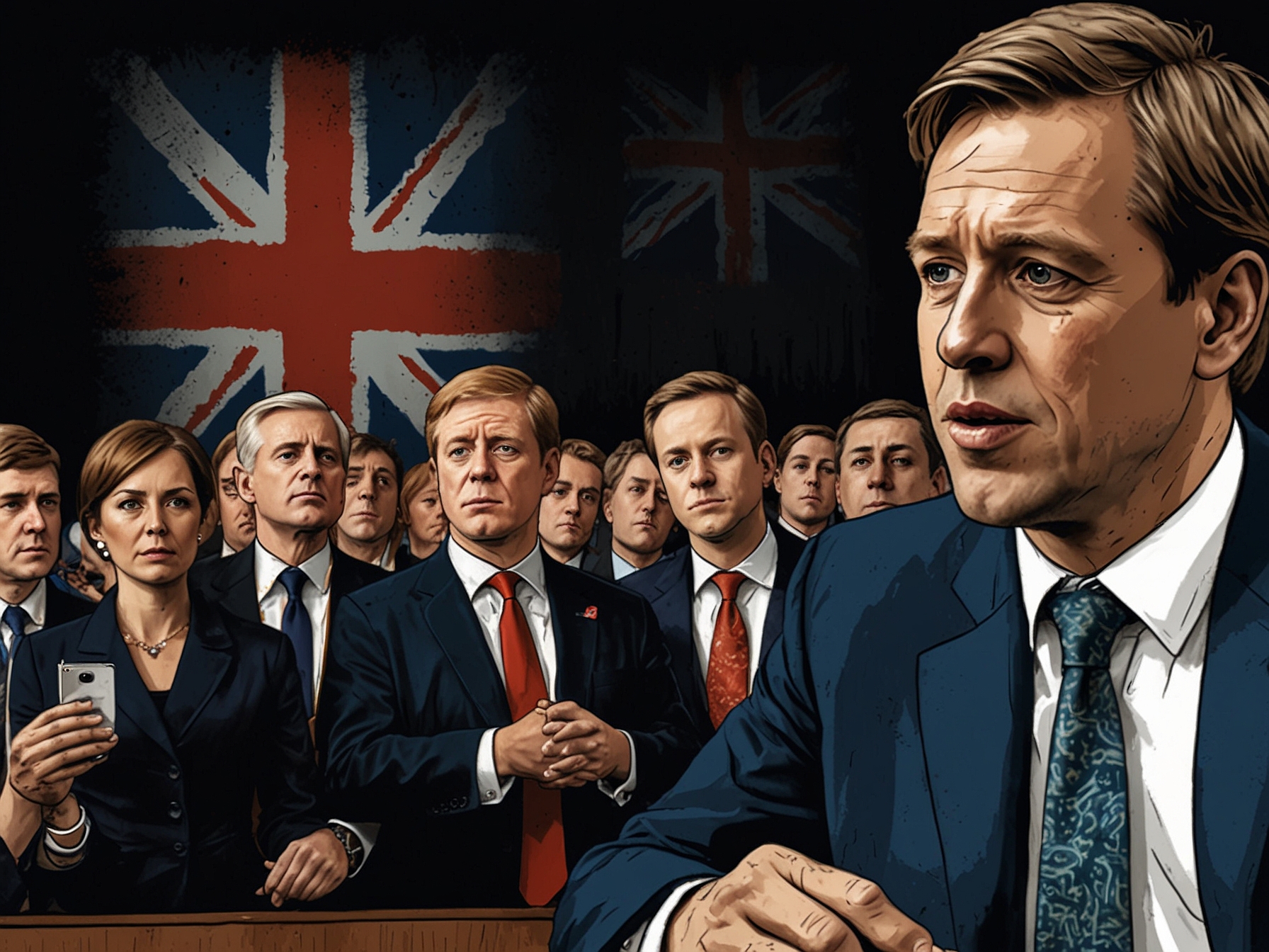 An illustration depicting the ongoing UK election campaign, highlighting the heated debates and controversies surrounding betting practices that have influenced public opinion and voter behavior.
