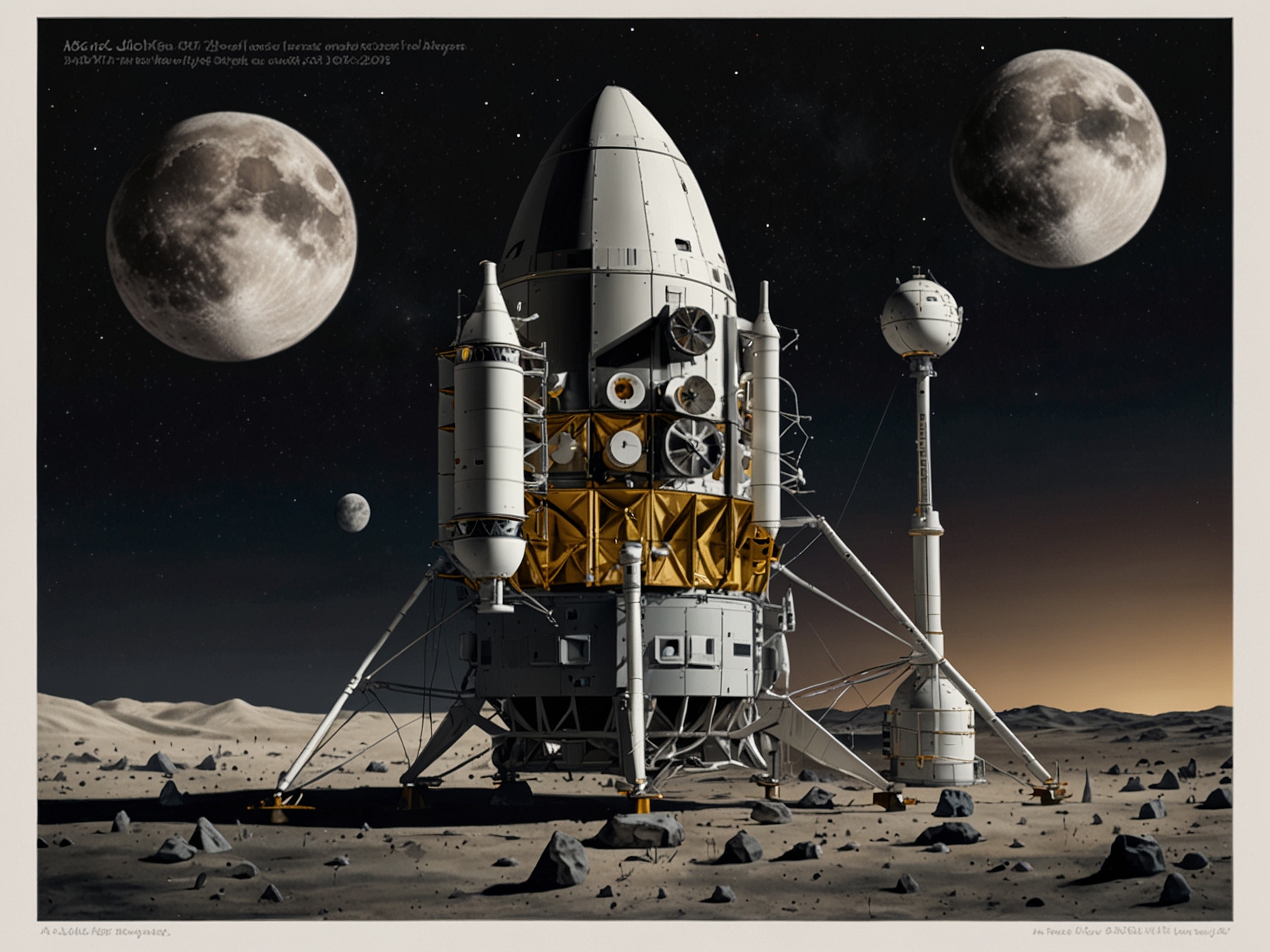 Graphic showing the moon with various spacecraft and habitat modules being developed for NASA's Artemis program, showcasing contributions from multiple private firms.
