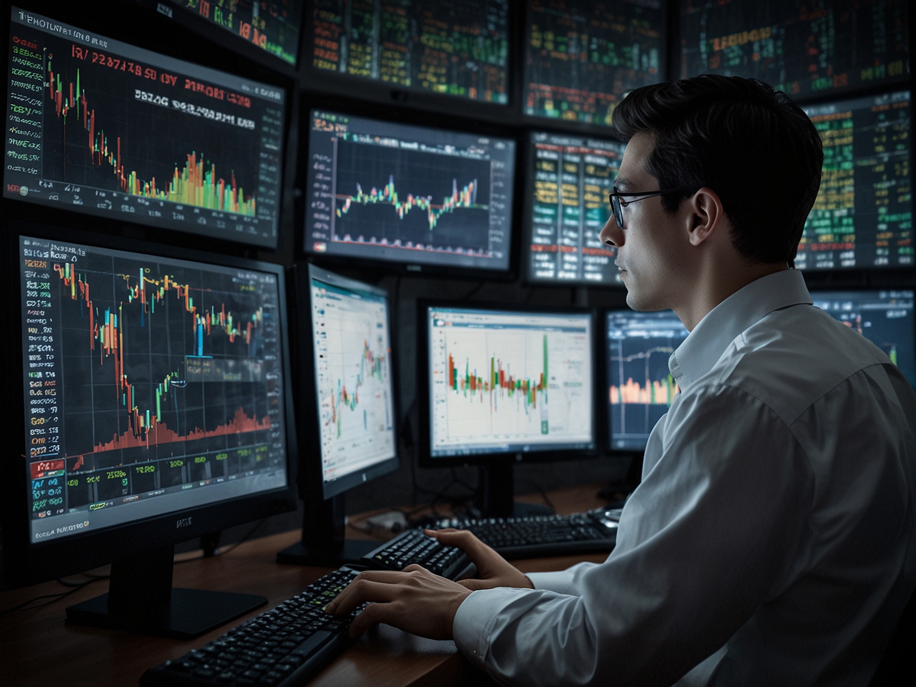 Investors monitoring stock market data on screens, depicting the enthusiastic response to Exide Industries' positive market performance and strategic advancements.