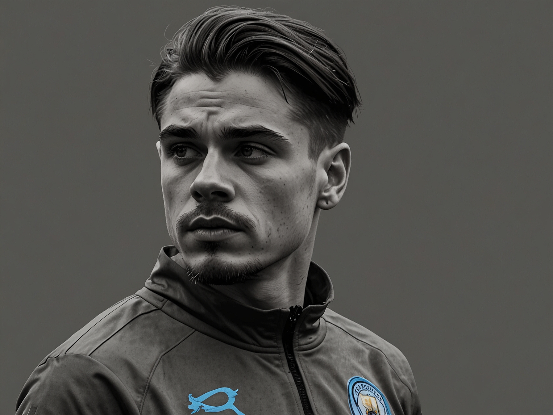 Jack Grealish in Manchester City training gear, looking determined as he returns to club duties following his exclusion from the England Euro 2024 squad.