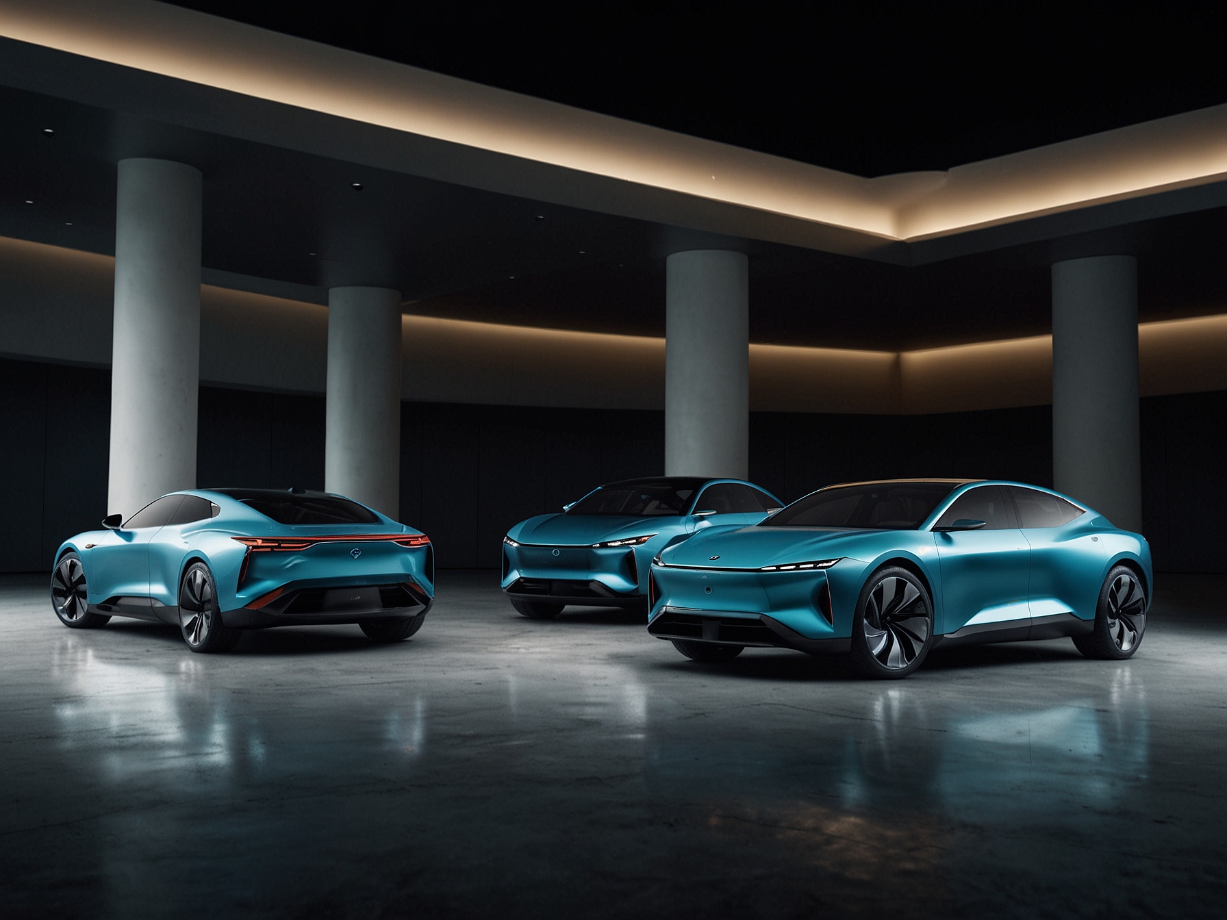 An image showcasing NIO's cutting-edge electric vehicle models, such as the ES8, ES6, and EC6, highlighting their innovative design, advanced technology, and autonomous driving capabilities.