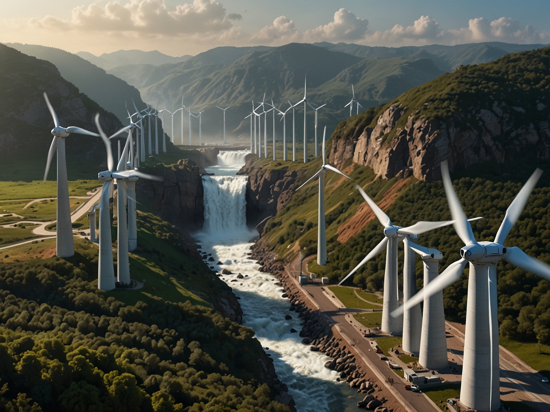 A visual representation of SJVN Ltd's diverse energy portfolio, including hydroelectric, thermal, and wind energy projects, showcasing the company's wide-ranging involvement in the power sector.