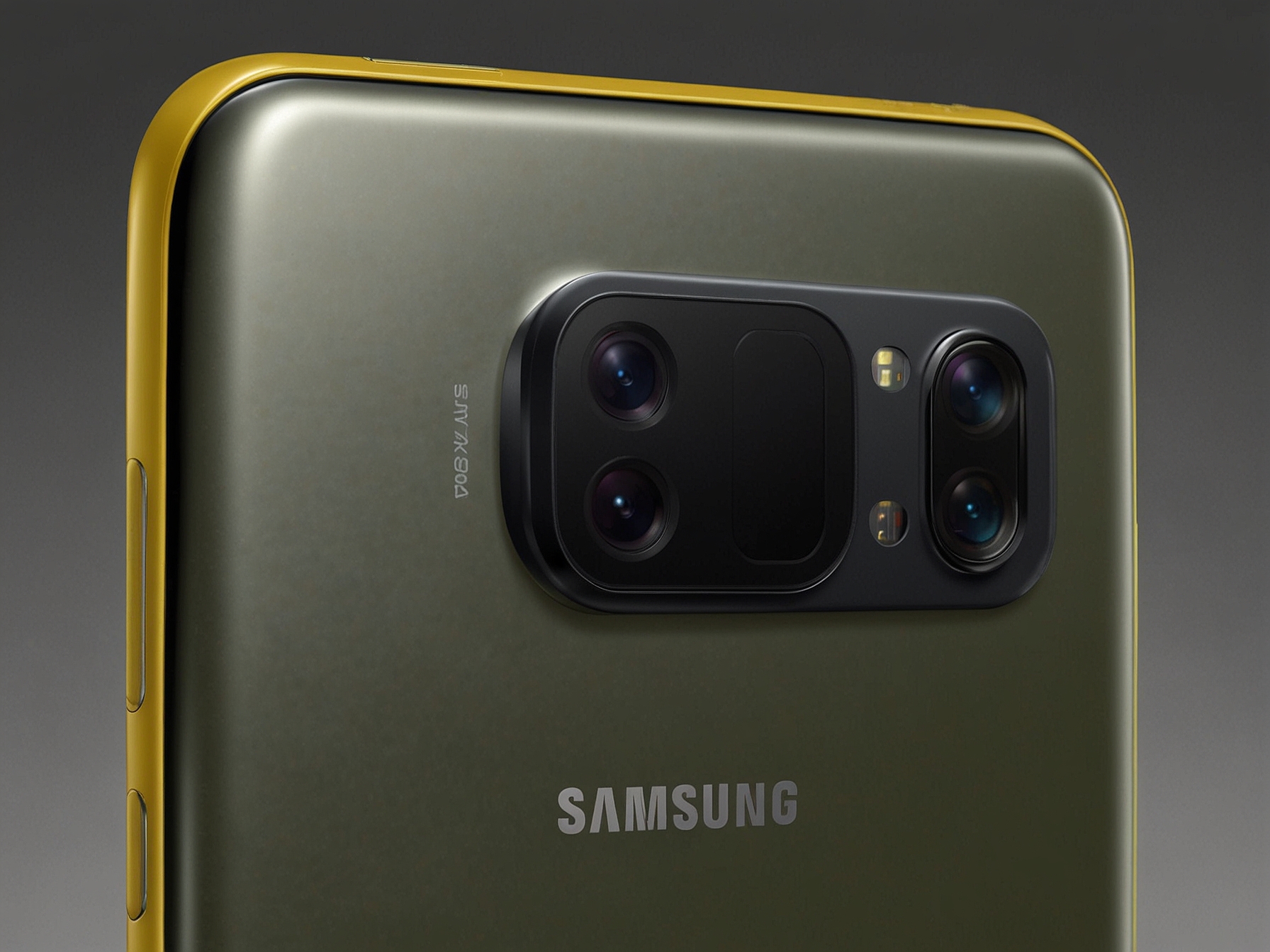 A close-up of the Samsung Galaxy S24 Ultra's 200-megapixel quad camera setup, emphasizing its advanced photography capabilities. The phone's Titanium Yellow frame adds a unique and stylish touch.